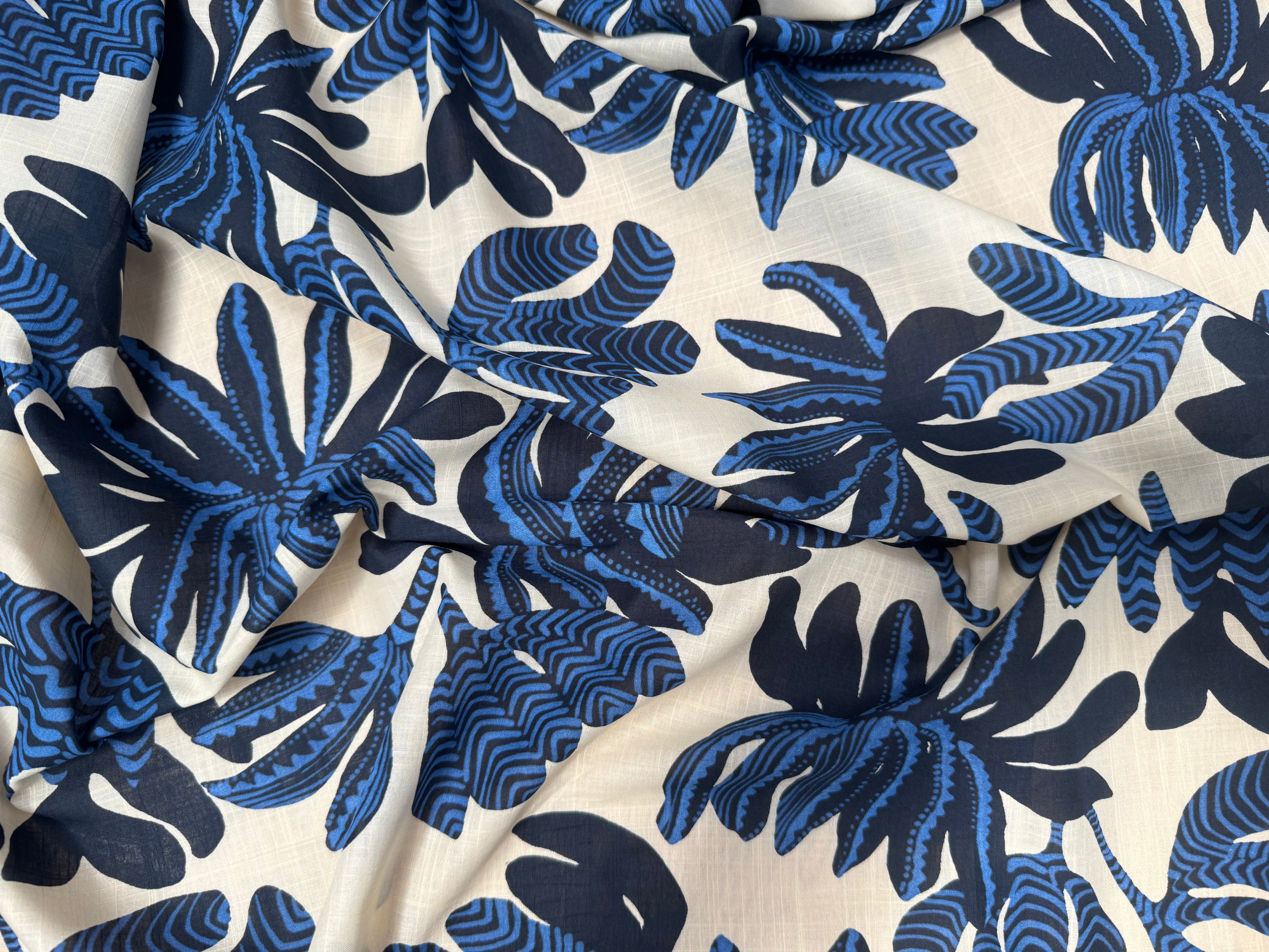 VOILE DE COTON FOND CREME MOTIFS FLEUR BLEU - My Little Coupon
