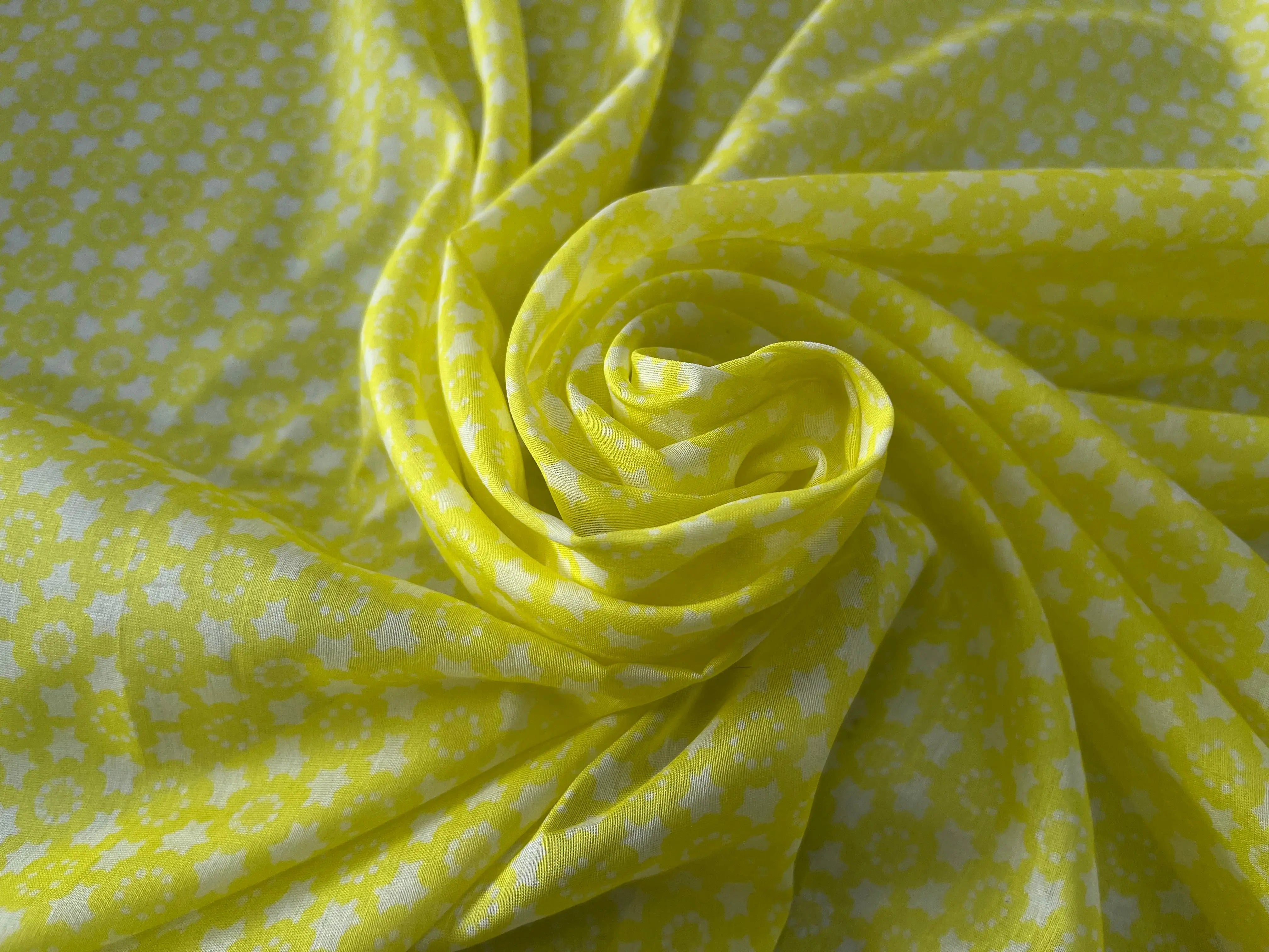 VOILE DE COTON FOND JAUNE PETITES ETOILES BLANCHES - My Little Coupon