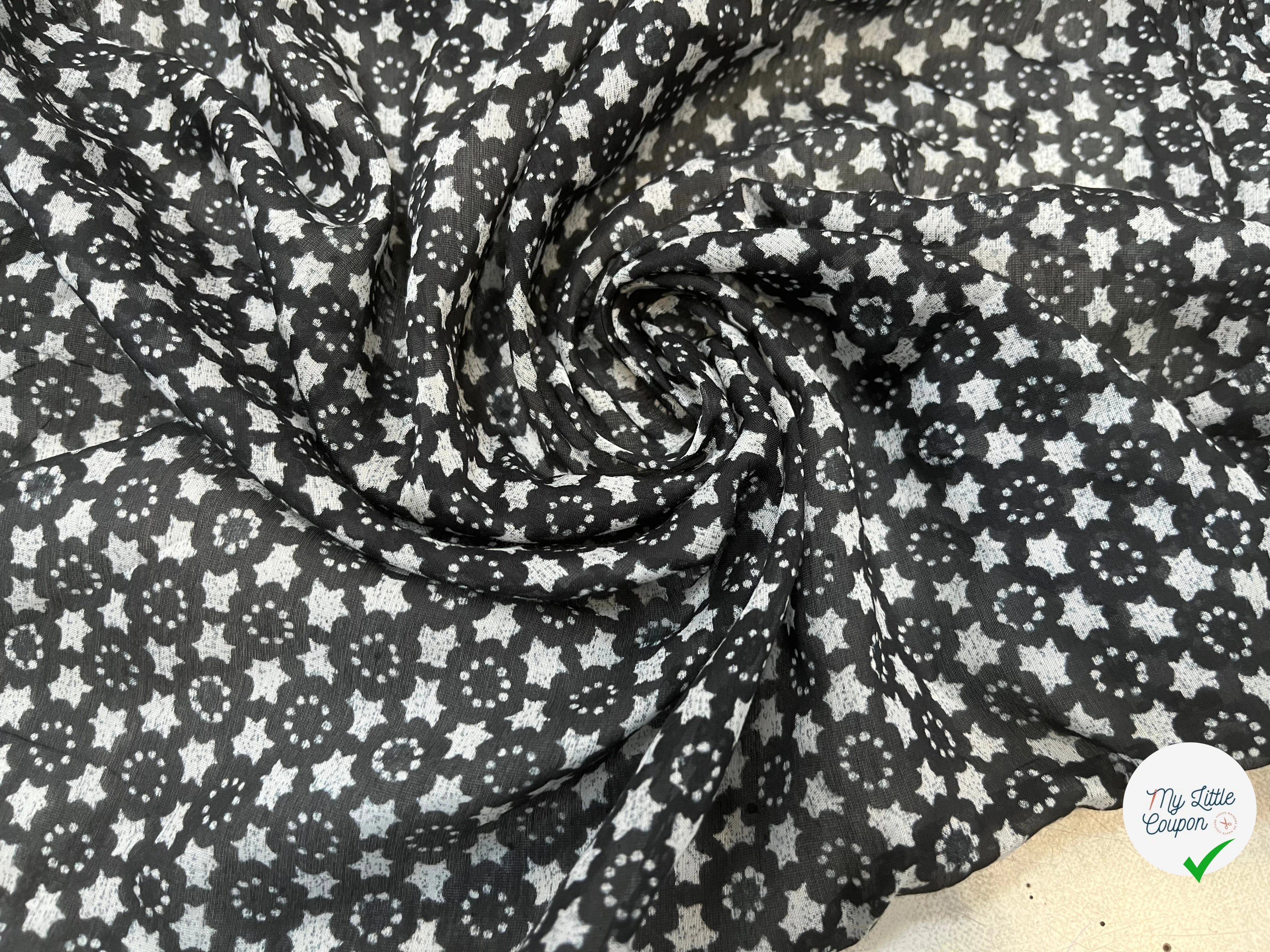 VOILE DE COTON FOND NOIR ETOILE - My Little Coupon