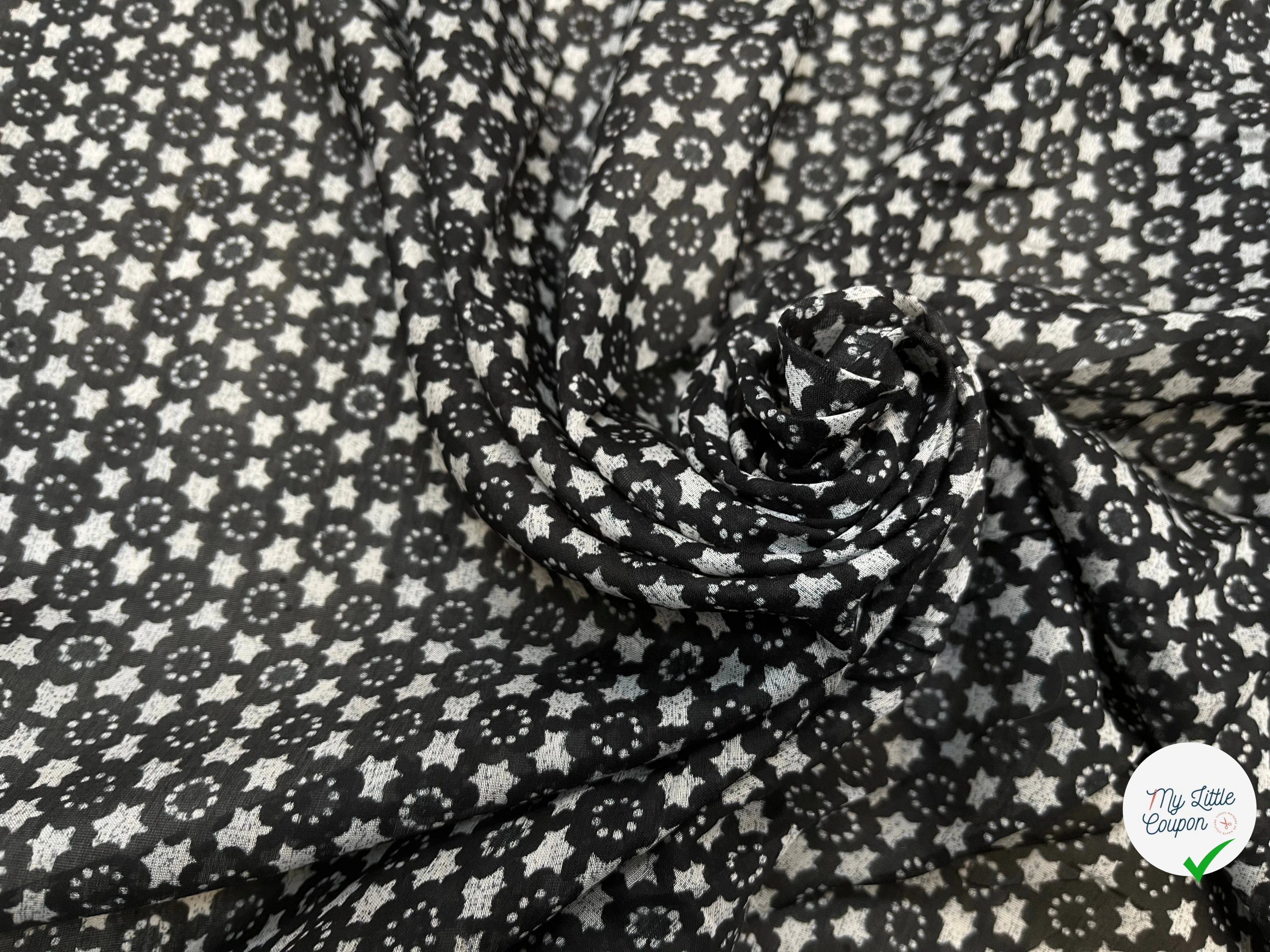 VOILE DE COTON FOND NOIR ETOILE - My Little Coupon