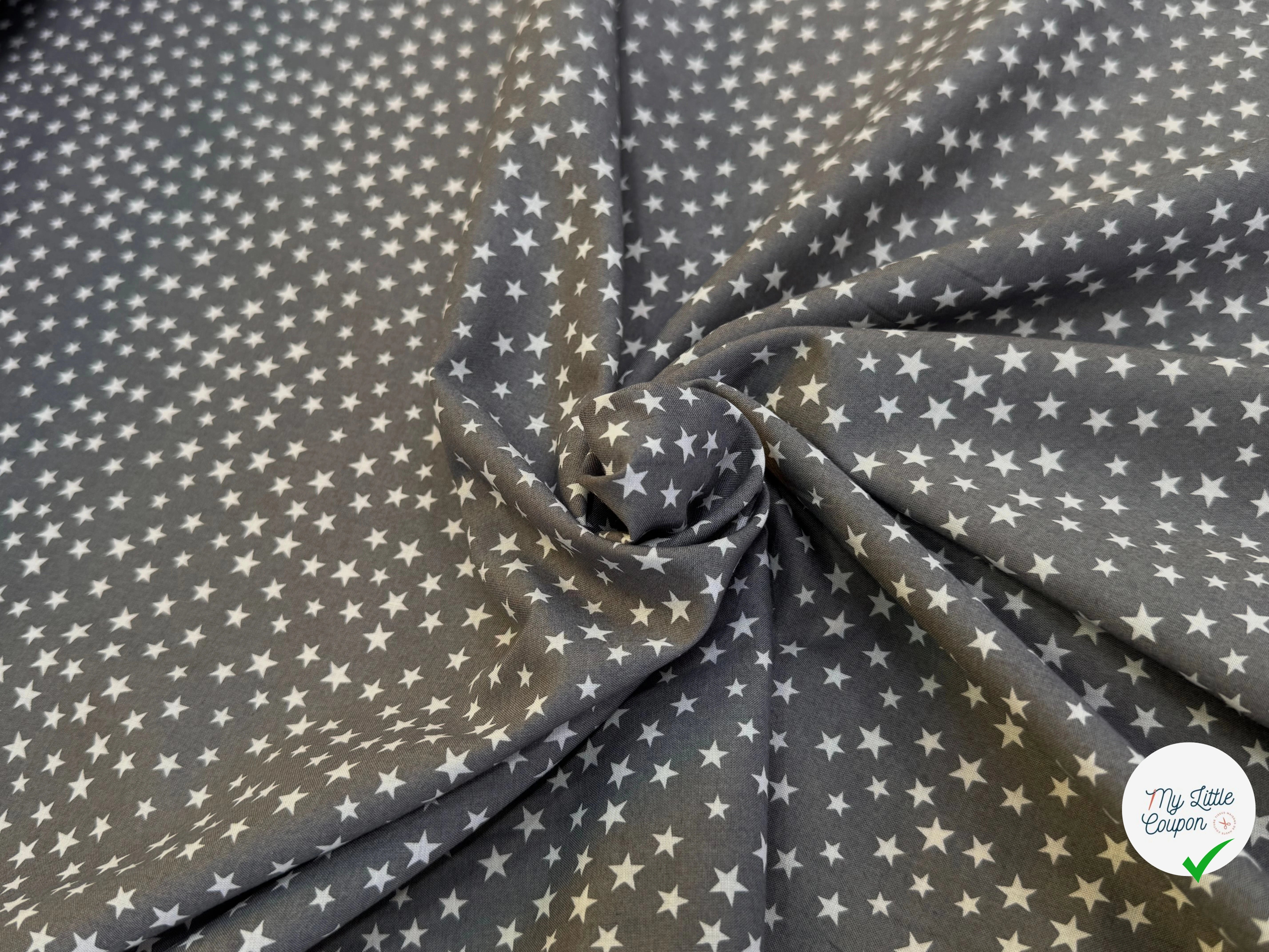 VOILE DE COTON GRIS CENDRÉ ÉTOILE BLANCHE - My Little Coupon