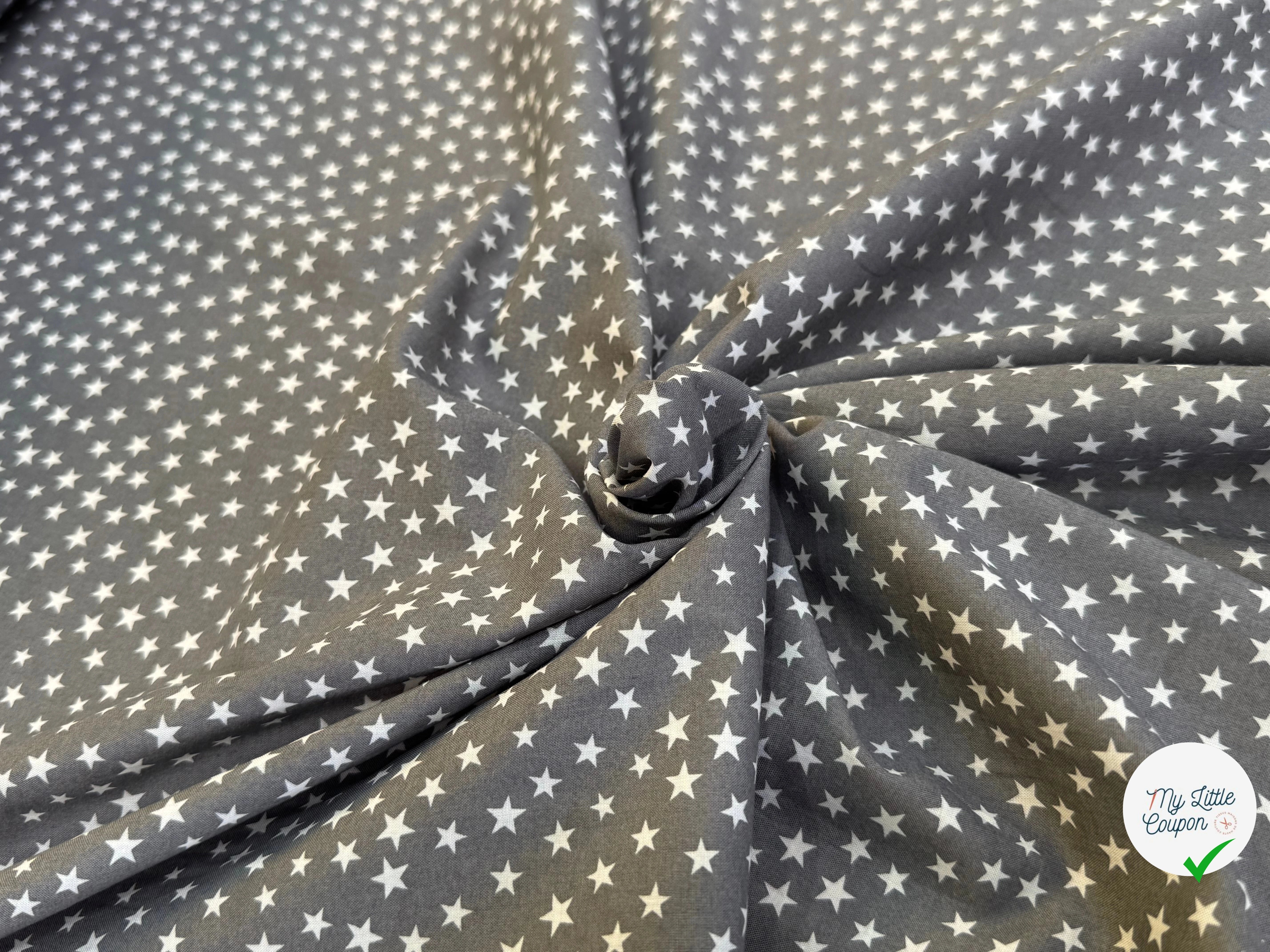 VOILE DE COTON GRIS CENDRÉ ÉTOILE BLANCHE - My Little Coupon