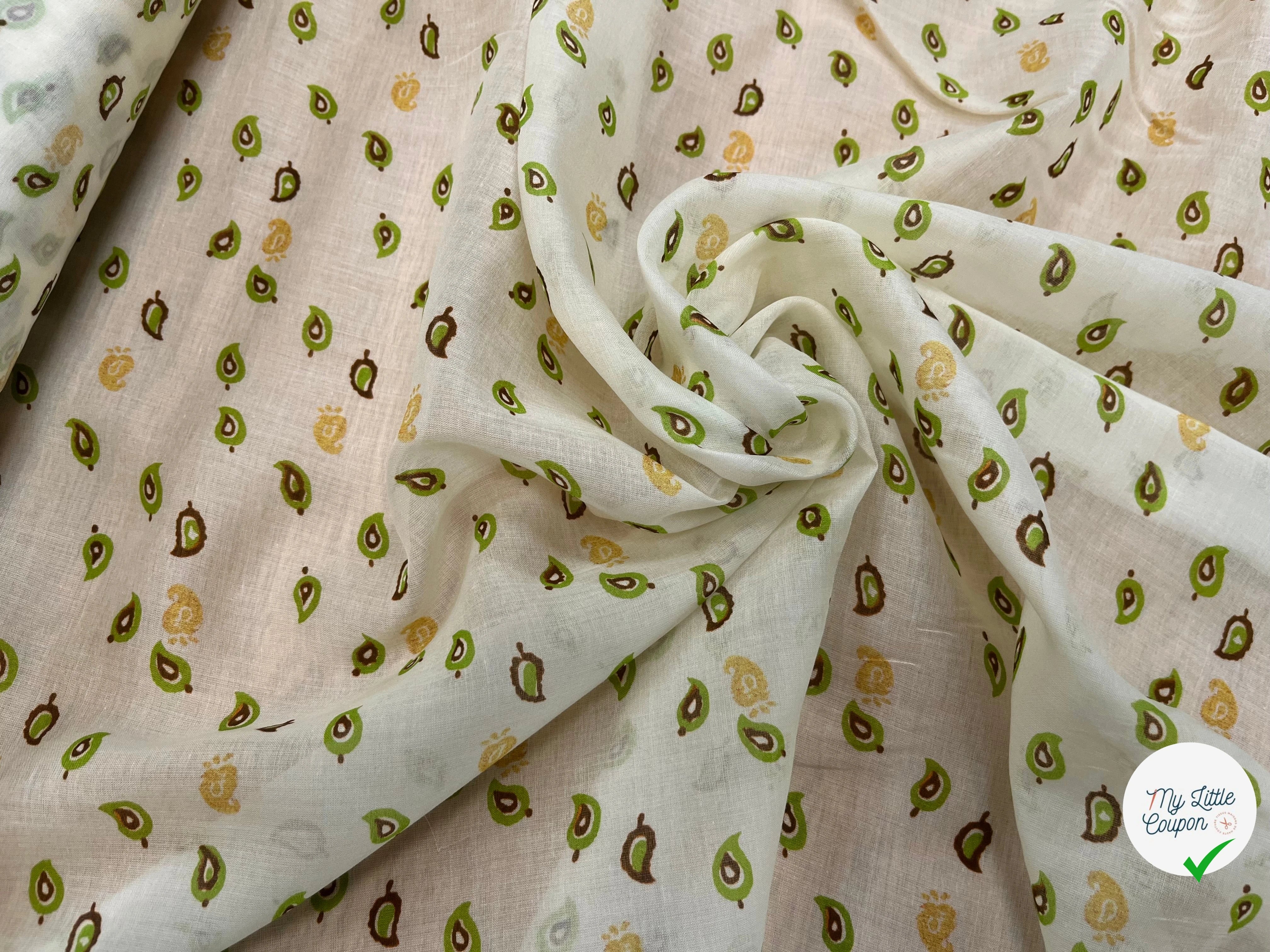 VOILE DE COTON IMPRIMÉ FEUILLES FOND ÉCRU 143CM - My Little Coupon