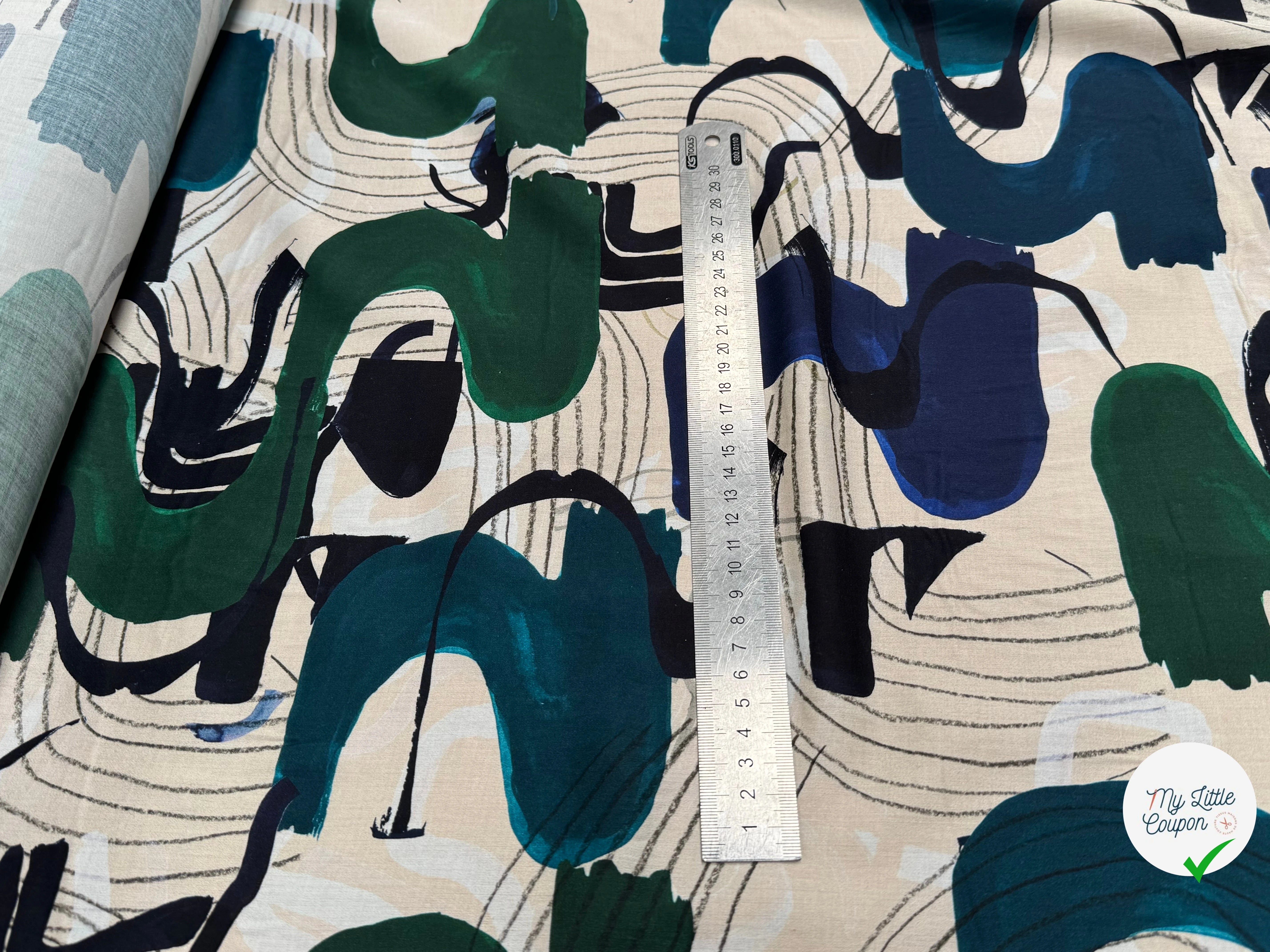 VOILE DE COTON IMPRIMÉ GRAPHIQUE VERT NINFEA MUSIK - My Little Coupon