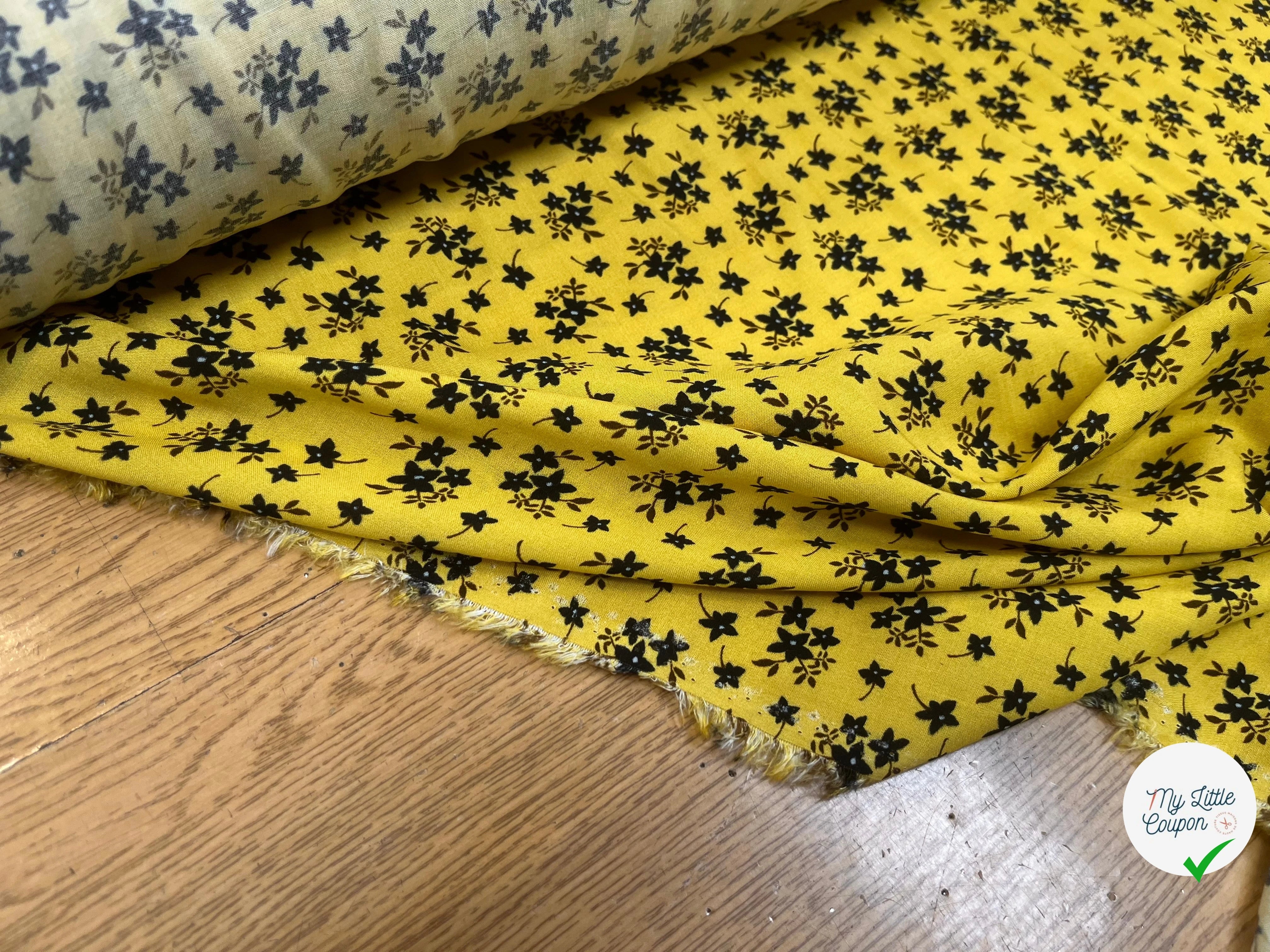 COTTON PRINTED VEIL SMALL FLOWERS YELLOW BACKGROUND - My Little Coupon