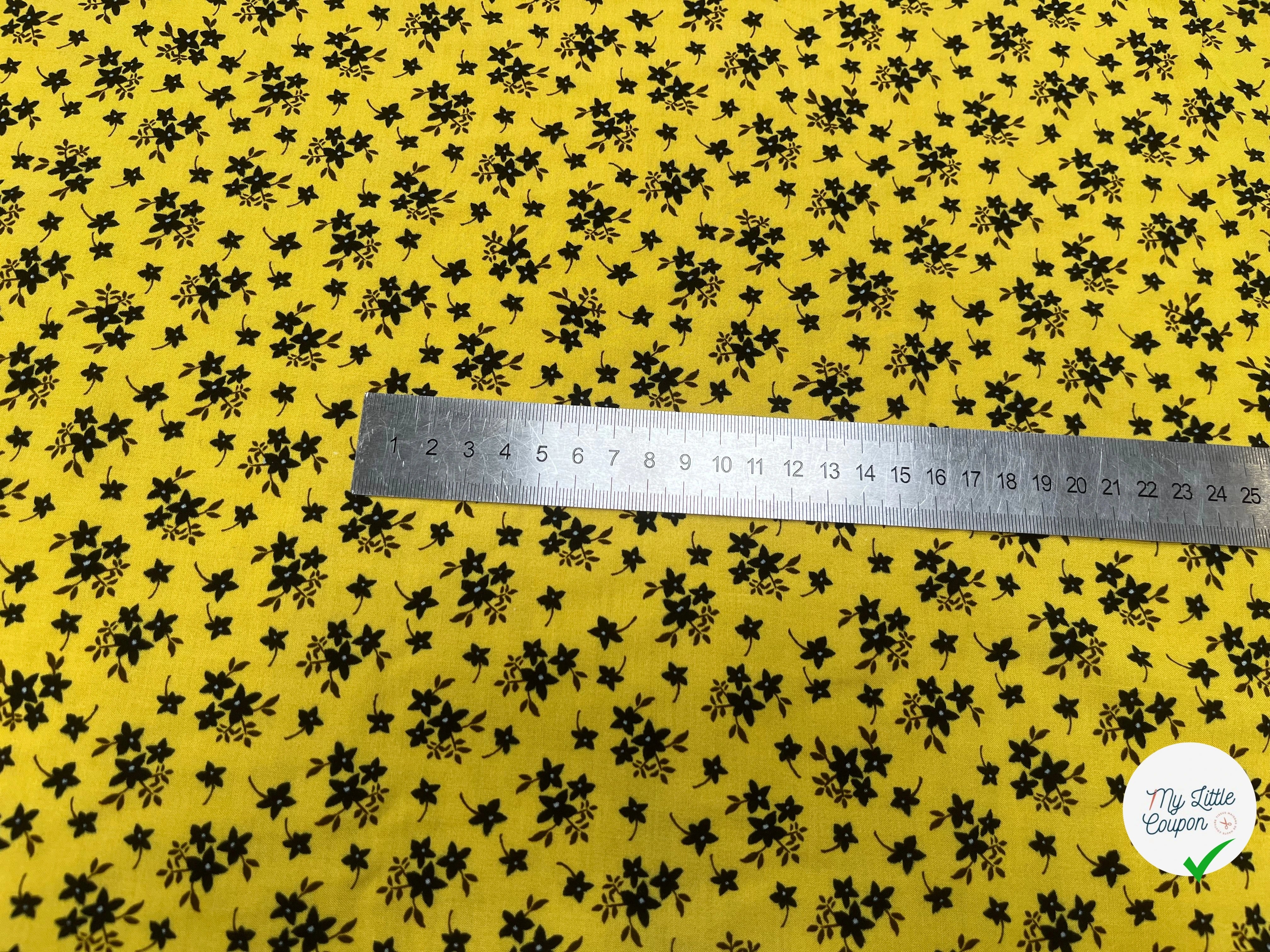 VOILE DE COTON IMPRIMÉ PÉTITES FLEURS FOND JAUNE - My Little Coupon
