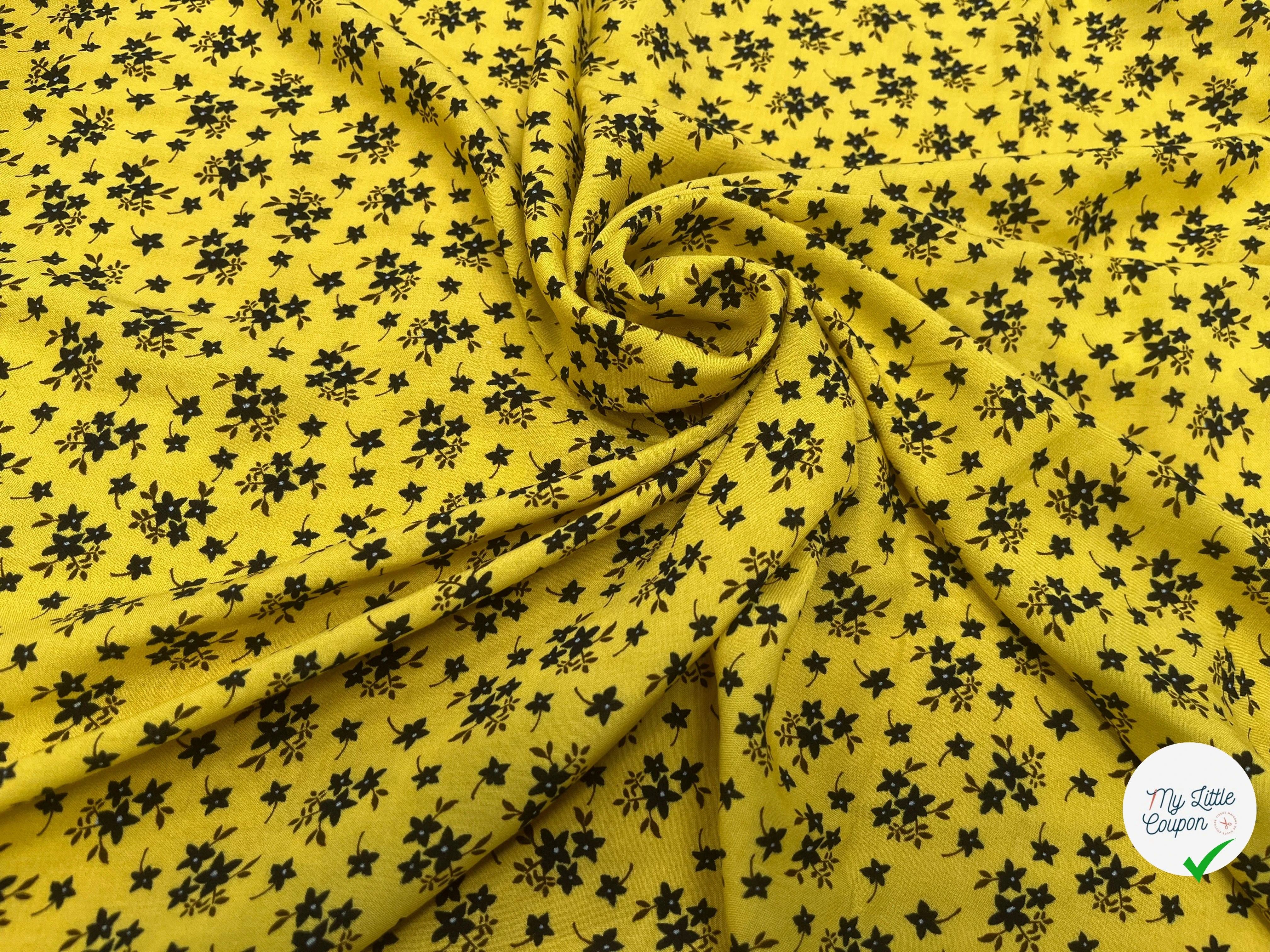 VOILE DE COTON IMPRIMÉ PÉTITES FLEURS FOND JAUNE - My Little Coupon