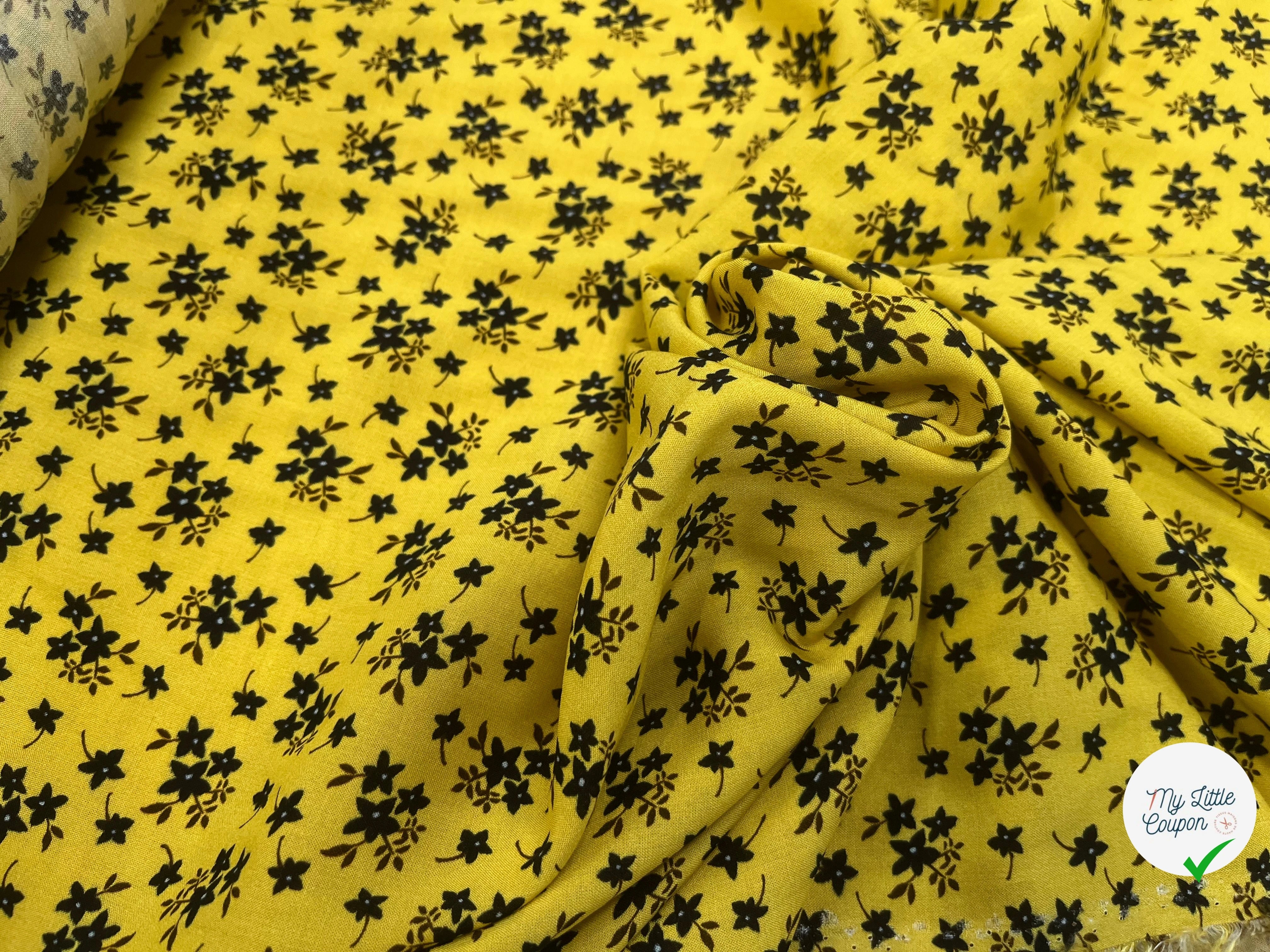 VOILE DE COTON IMPRIMÉ PÉTITES FLEURS FOND JAUNE - My Little Coupon
