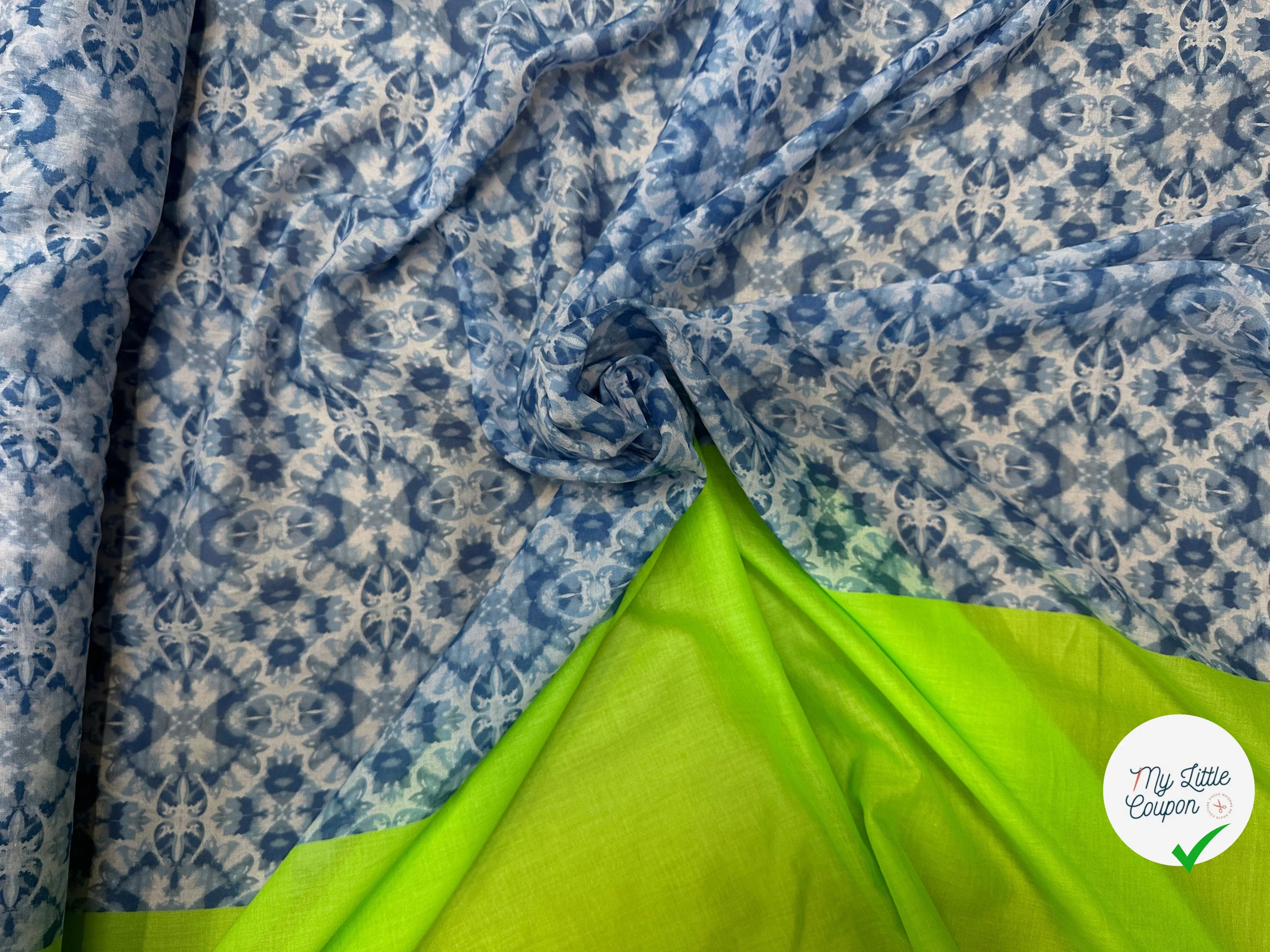 VOILE DE COTON LA VIE EN BLEU BASE VERTE - My Little Coupon
