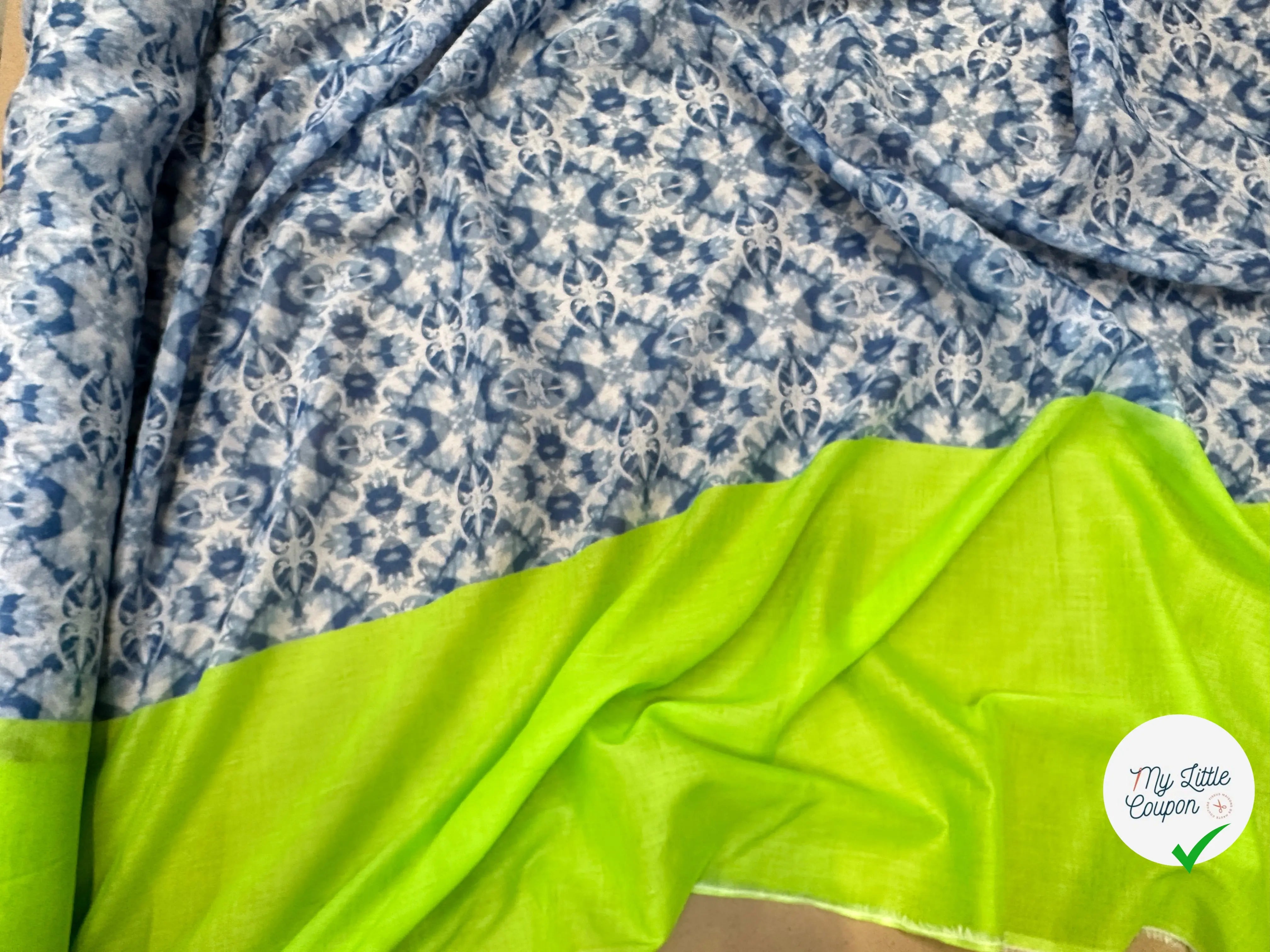 VOILE DE COTON LA VIE EN BLEU BASE VERTE - My Little Coupon