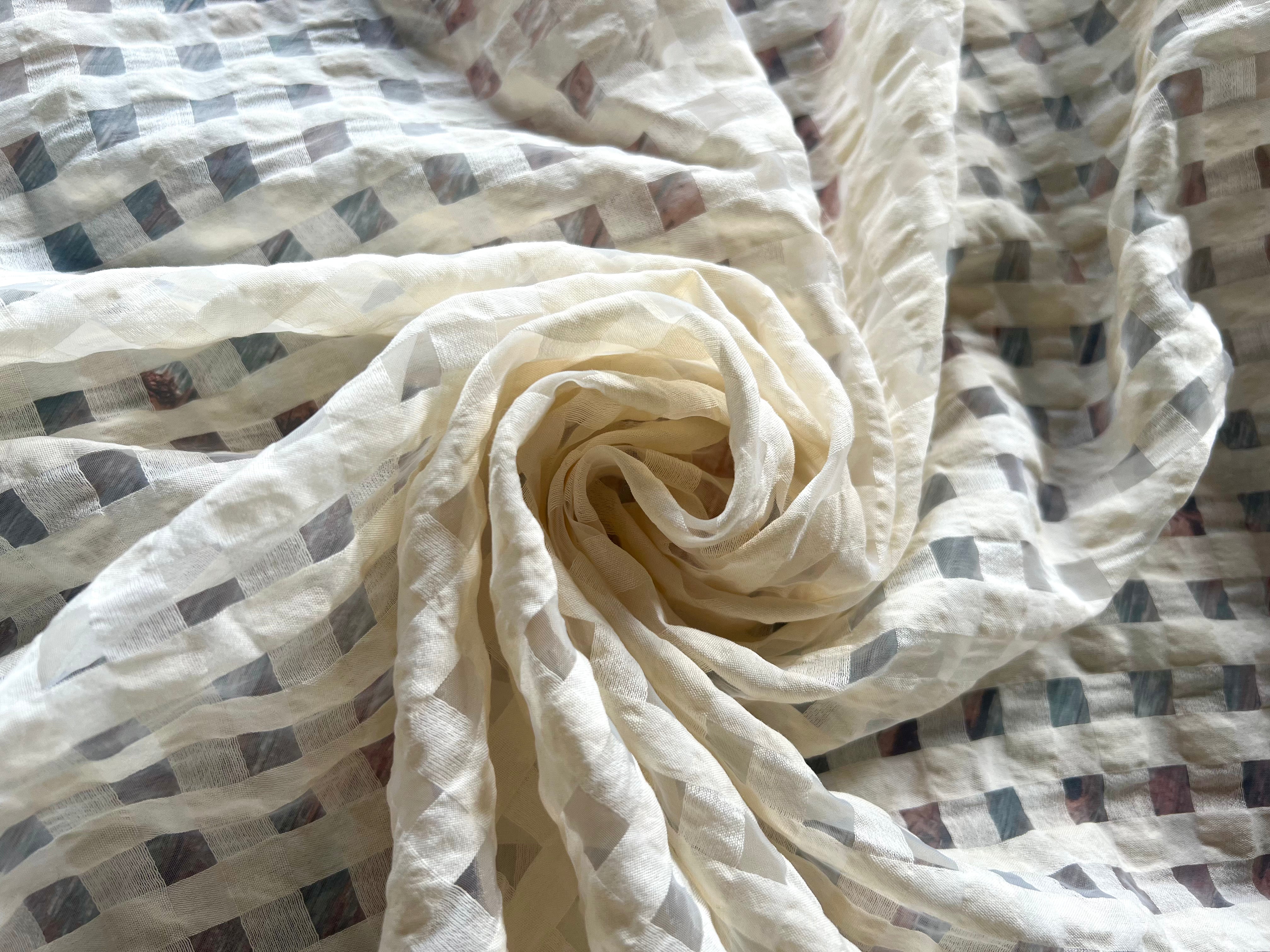 VOILE DE COTON LÉGER MOTIF VICHY TRANSPARENT - My Little Coupon