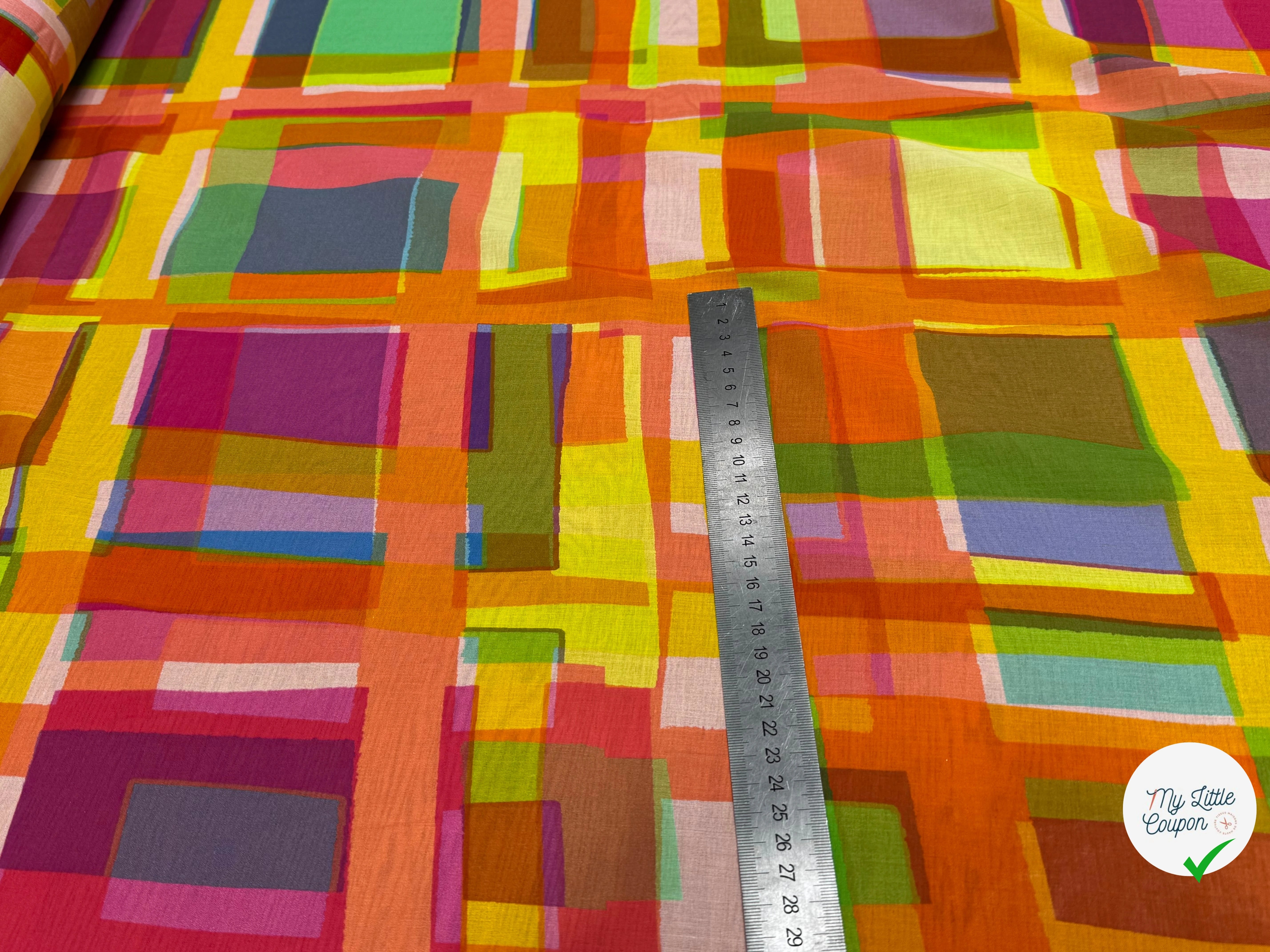 VOILE DE COTON LEGER PLEXI IMPRIMÉ CARREAUX MULTICOLORE - My Little Coupon