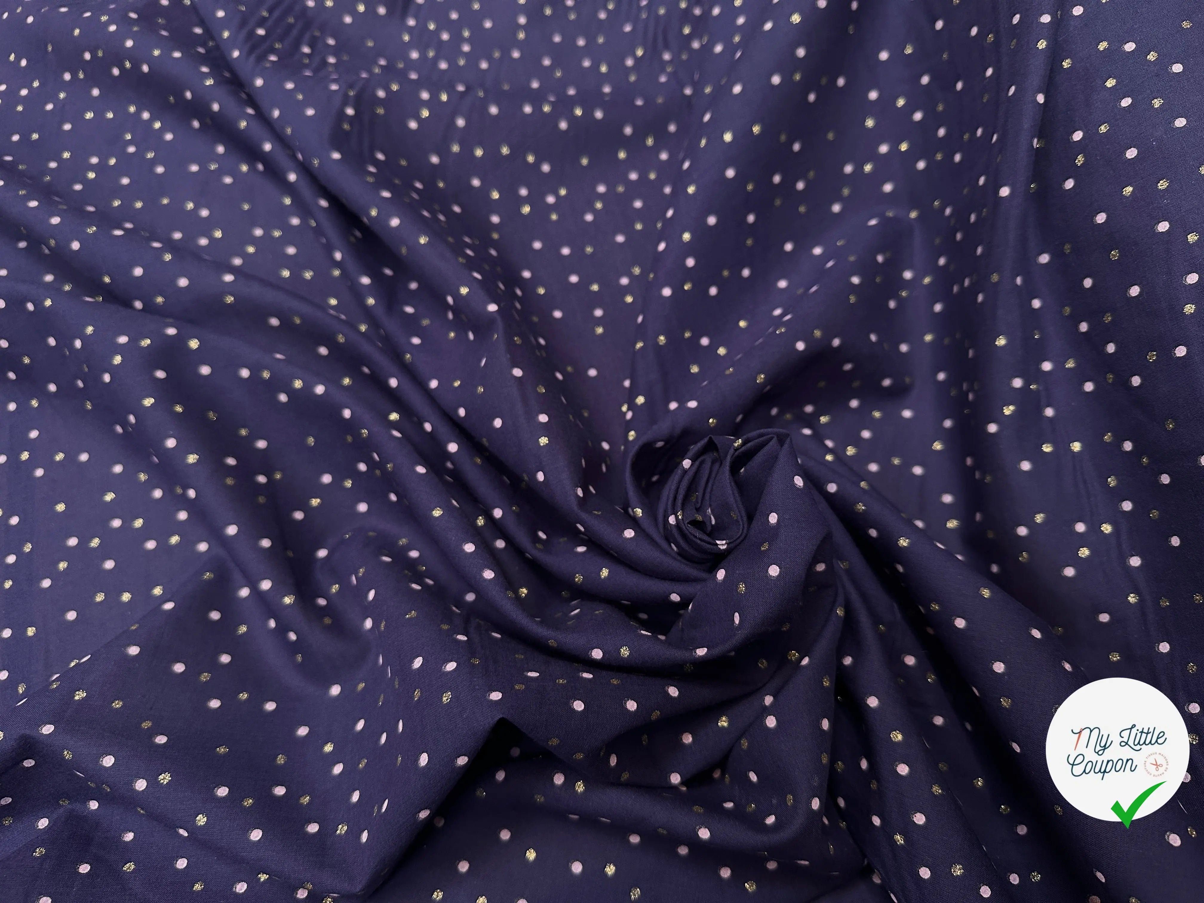 VOILE DE COTON LEGEREMENT EMERISÉ POIS PARME OR - My Little Coupon