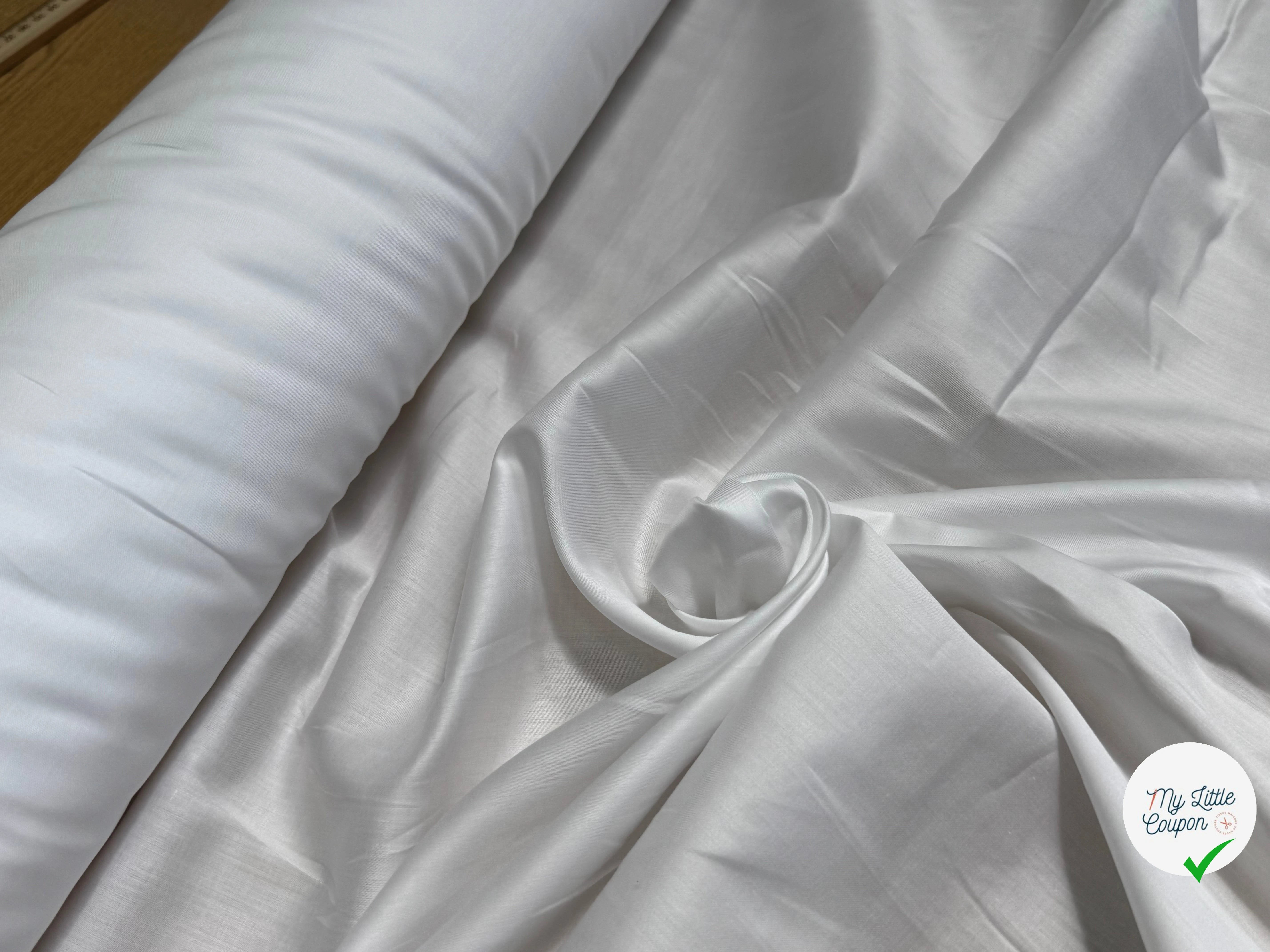 VOILE DE COTON LÉGÈREMENT STRETCH SATINÉ BLANC - My Little Coupon