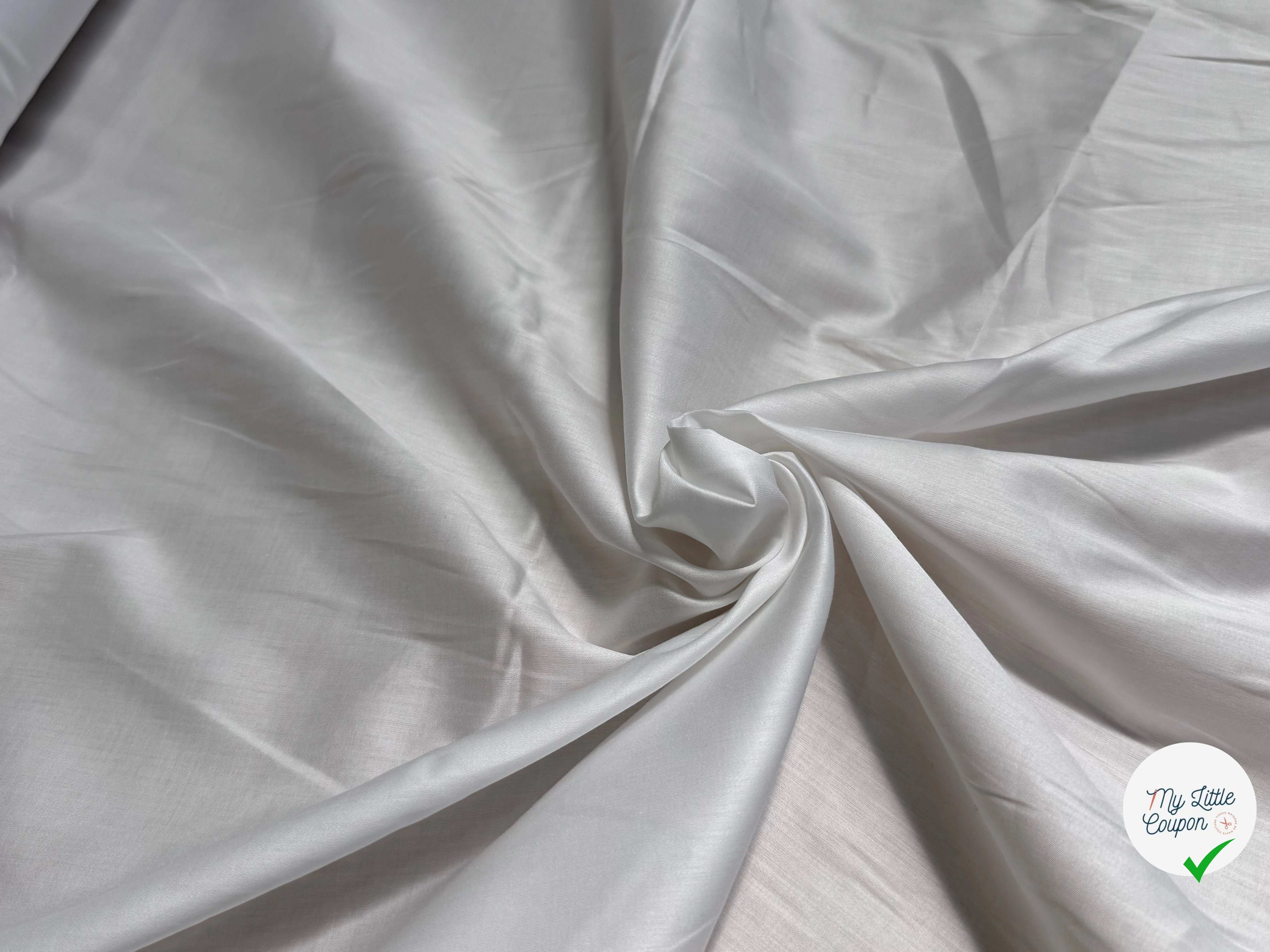 VOILE DE COTON LÉGÈREMENT STRETCH SATINÉ BLANC - My Little Coupon
