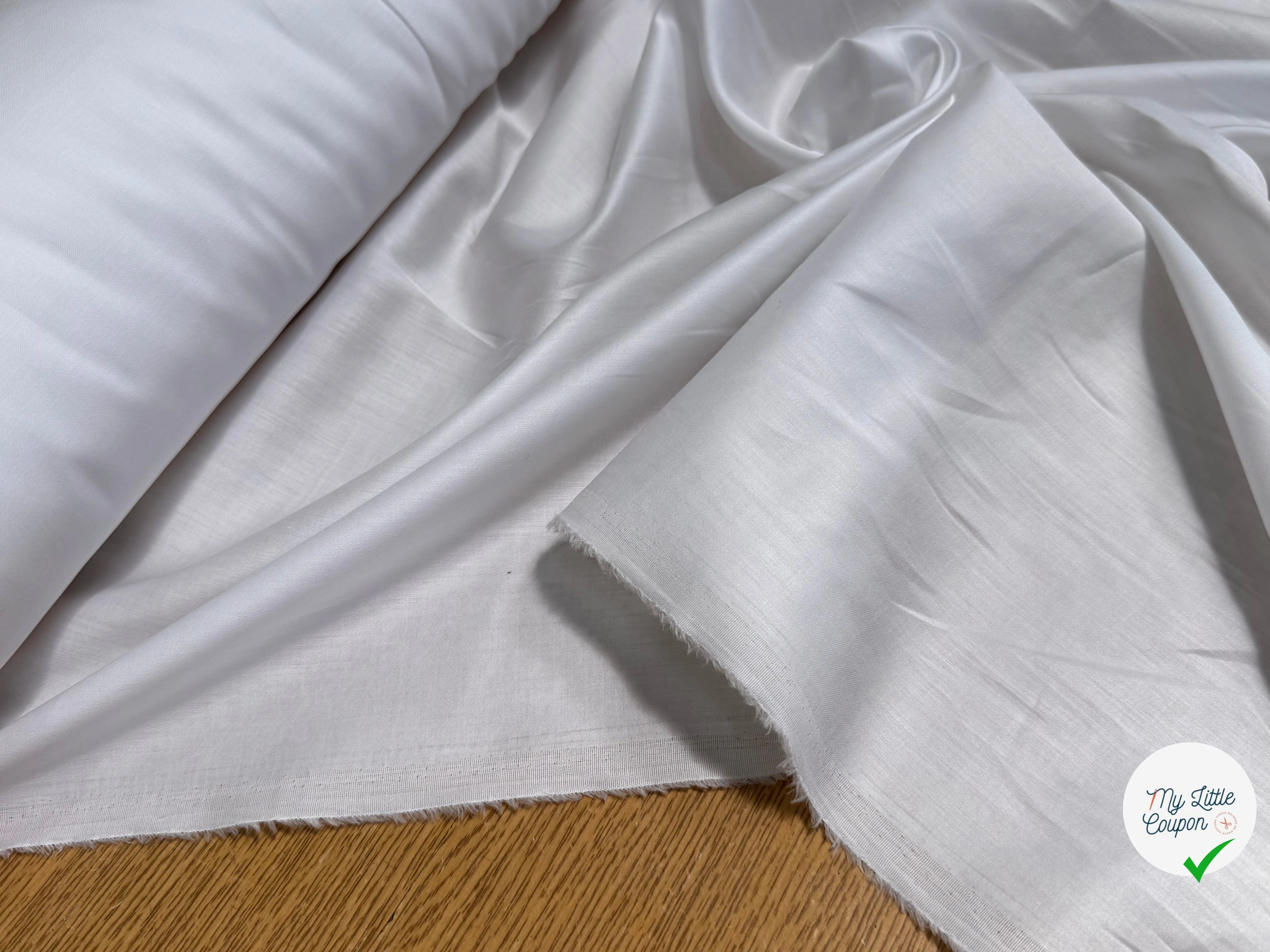 VOILE DE COTON LÉGÈREMENT STRETCH SATINÉ BLANC - My Little Coupon