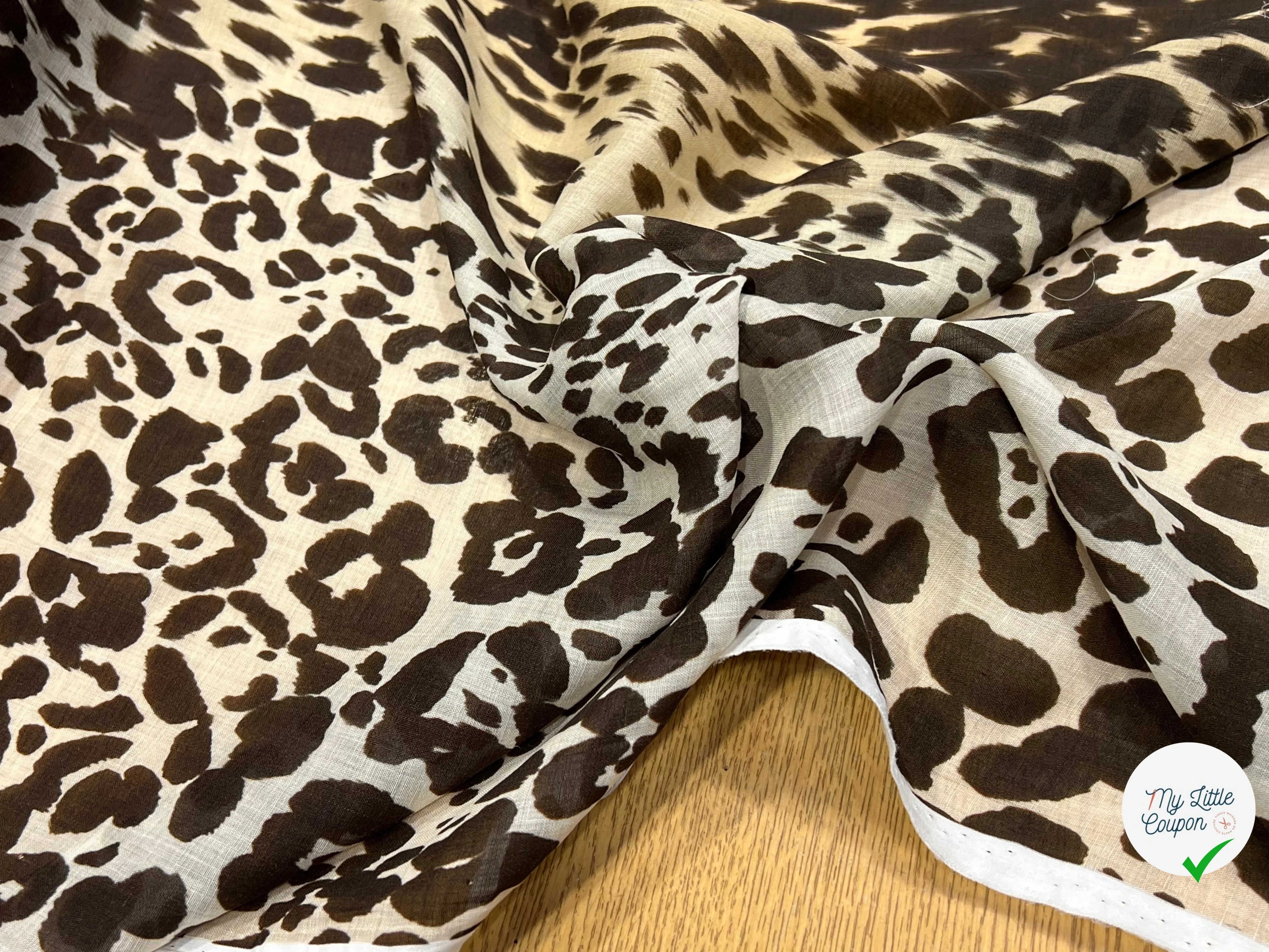 VOILE DE COTON MOTIF LÉOPARD BEIGE MARRON 140CM - My Little Coupon