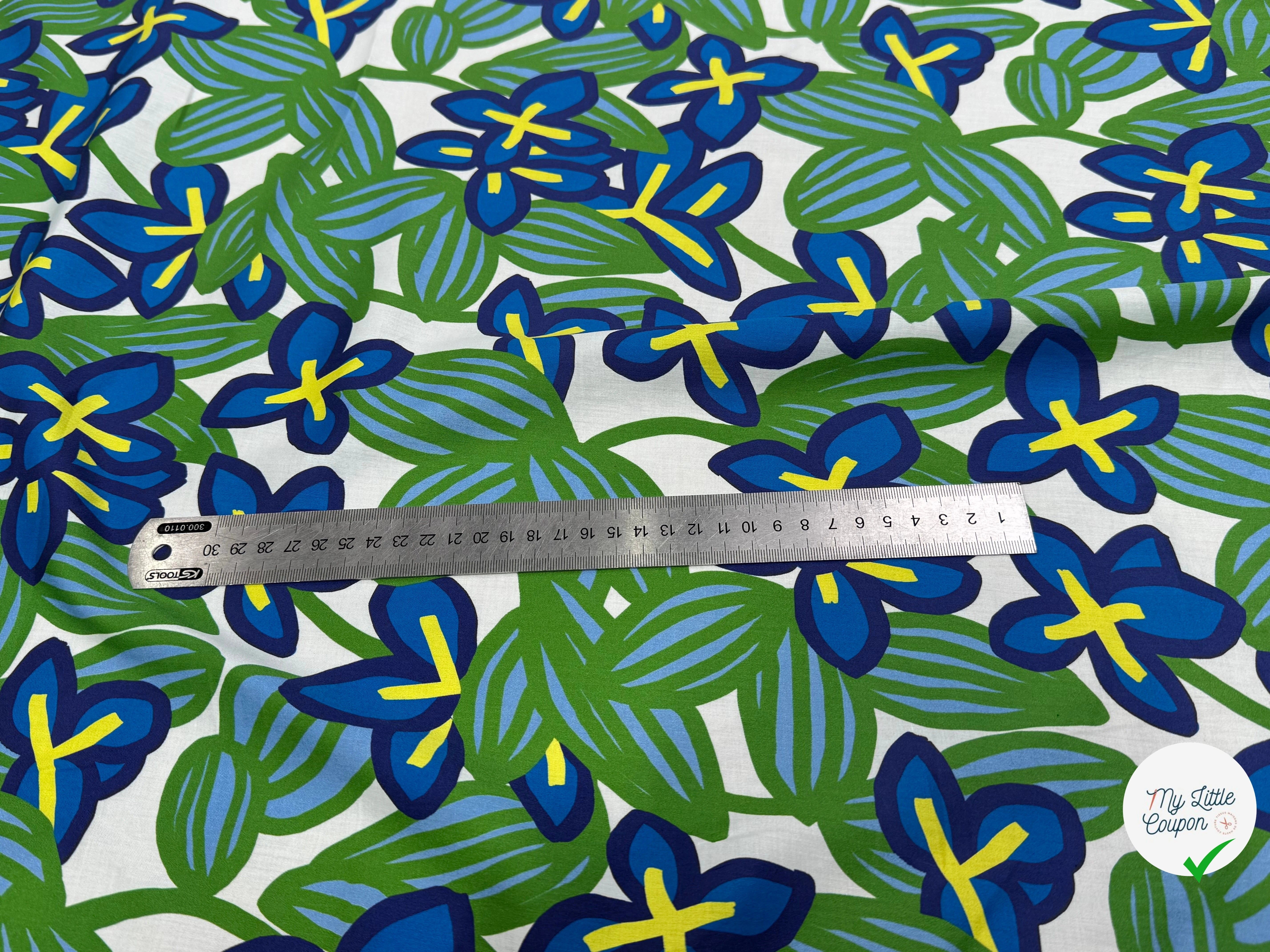 VOILE DE COTON NINFEA BOSQUET IMPRIMÉ FLORAL VERT/BLEU - My Little Coupon