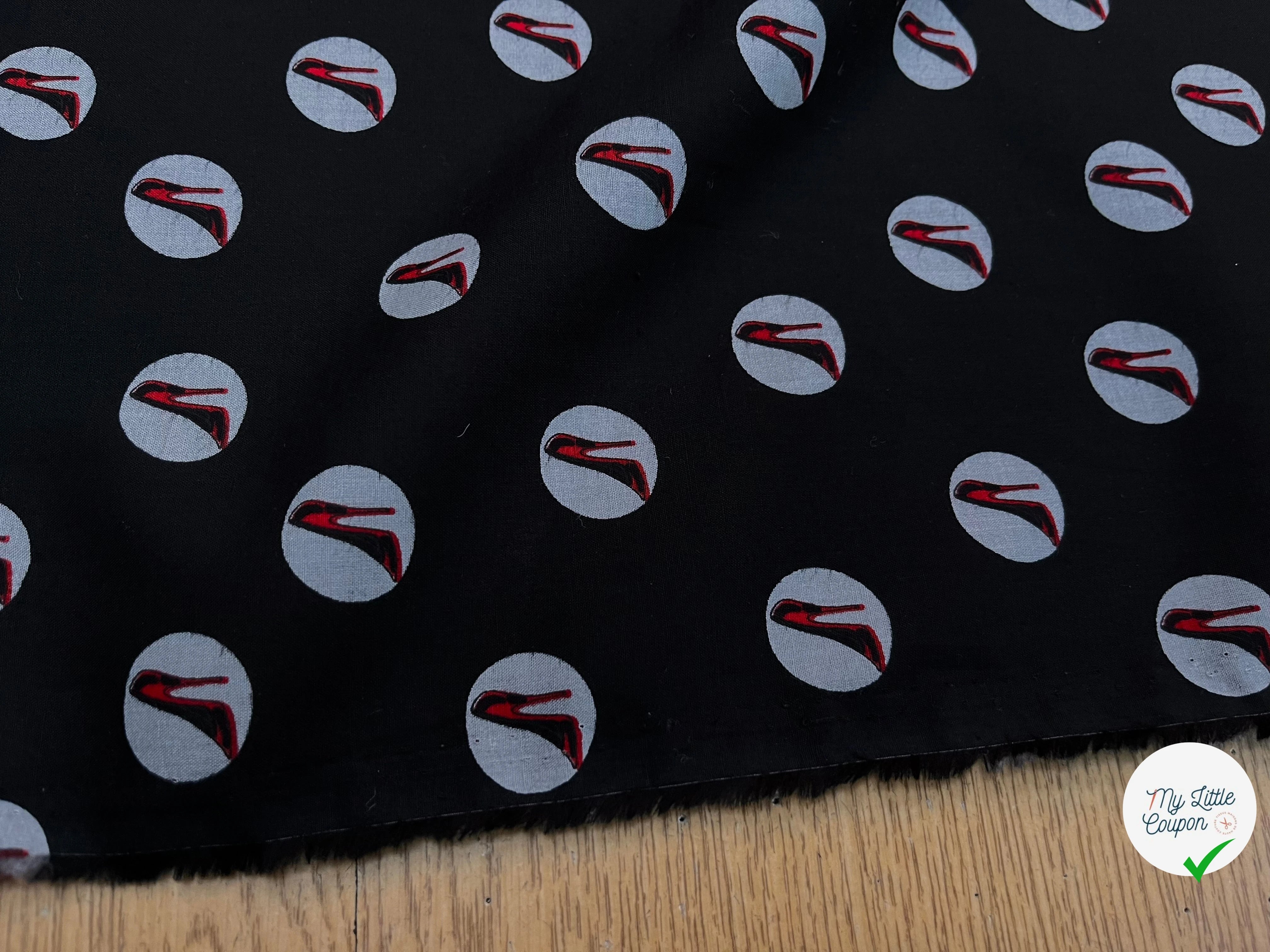 VOILE DE COTON NOIR MOTIF IMPRIMÉS ESCARPINS - My Little Coupon