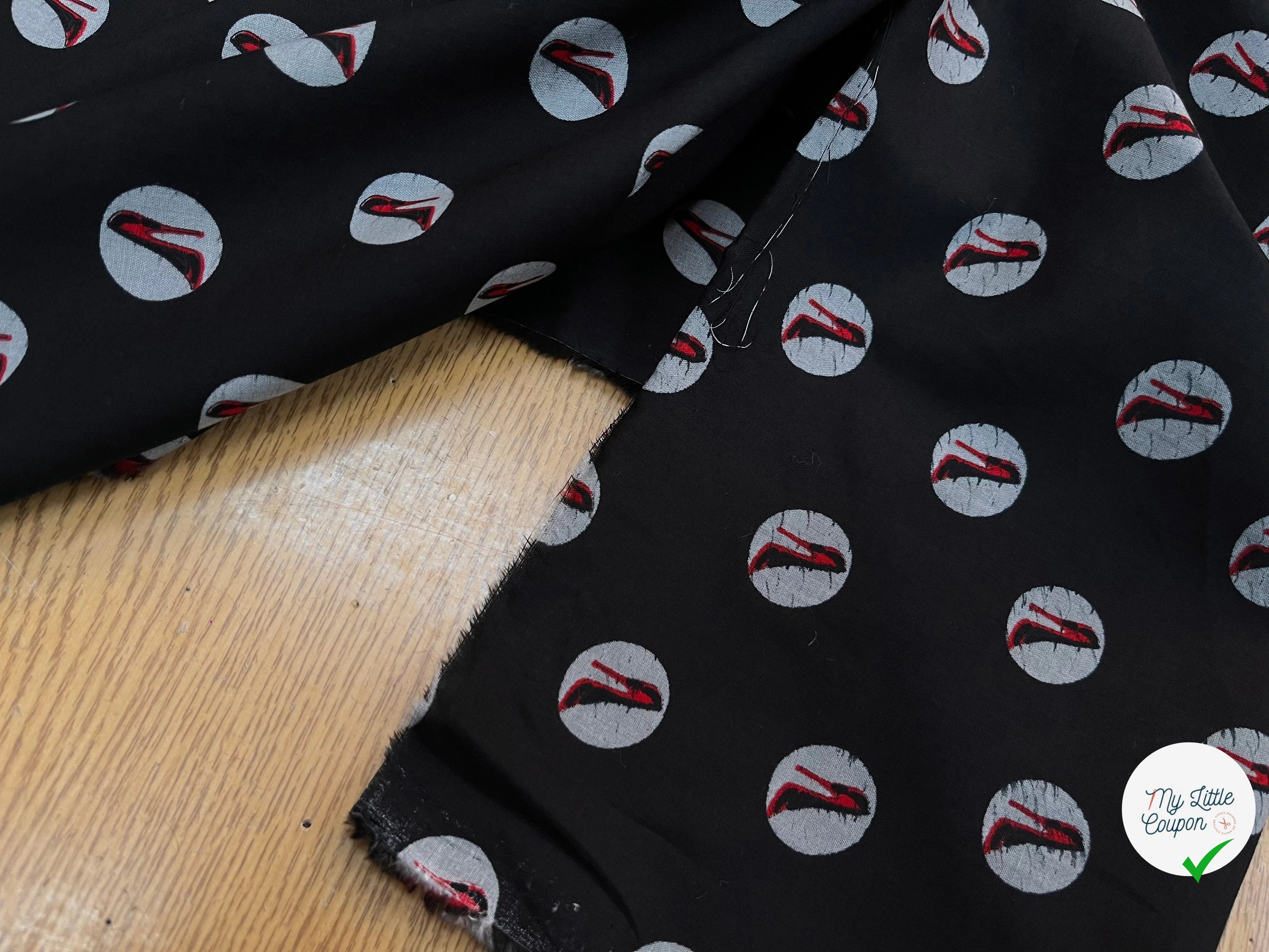 VOILE DE COTON NOIR MOTIF IMPRIMÉS ESCARPINS - My Little Coupon