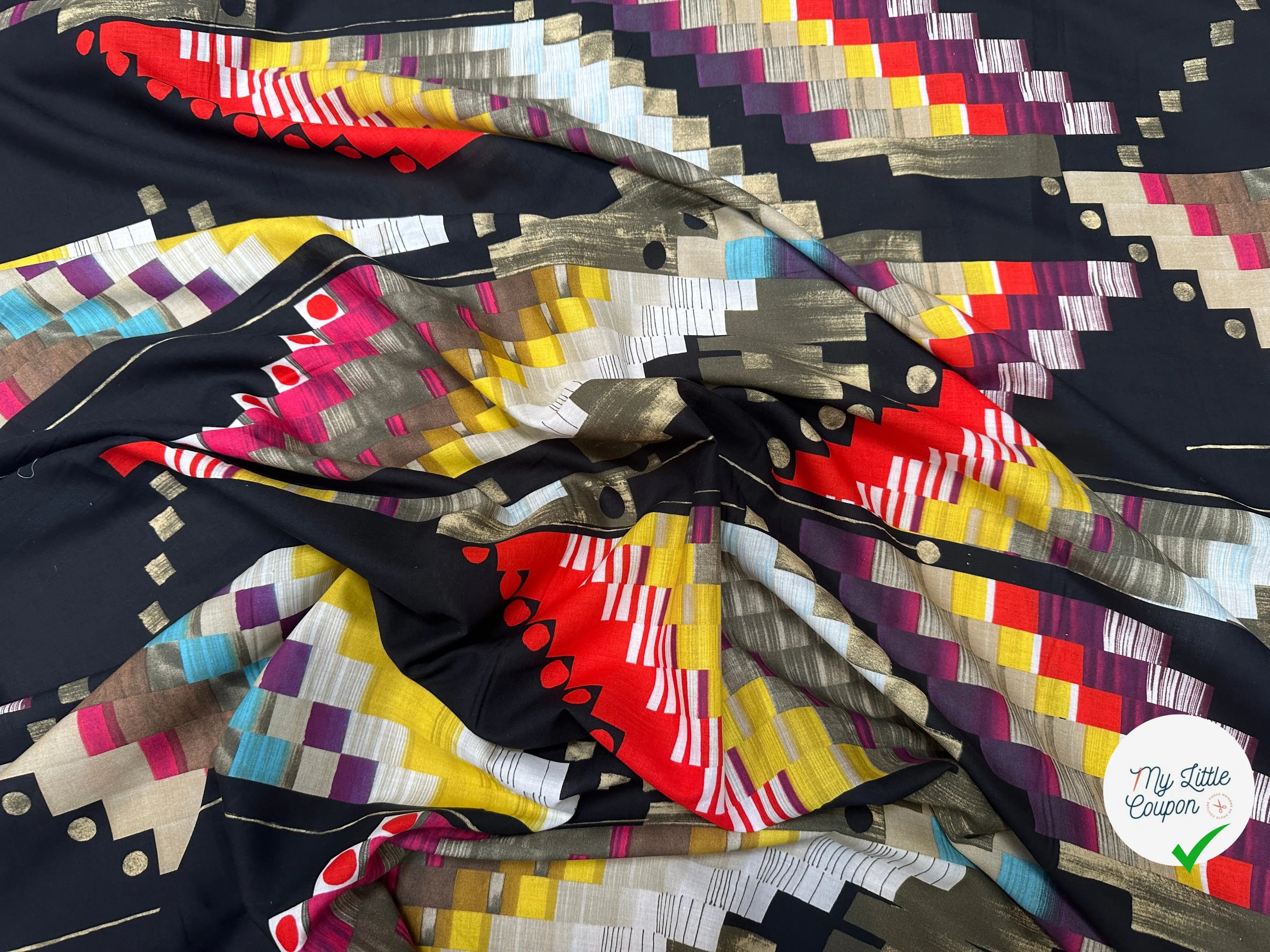 VOILE DE COTON ORIGAMI DE COULEUR FOND NOIR - My Little Coupon