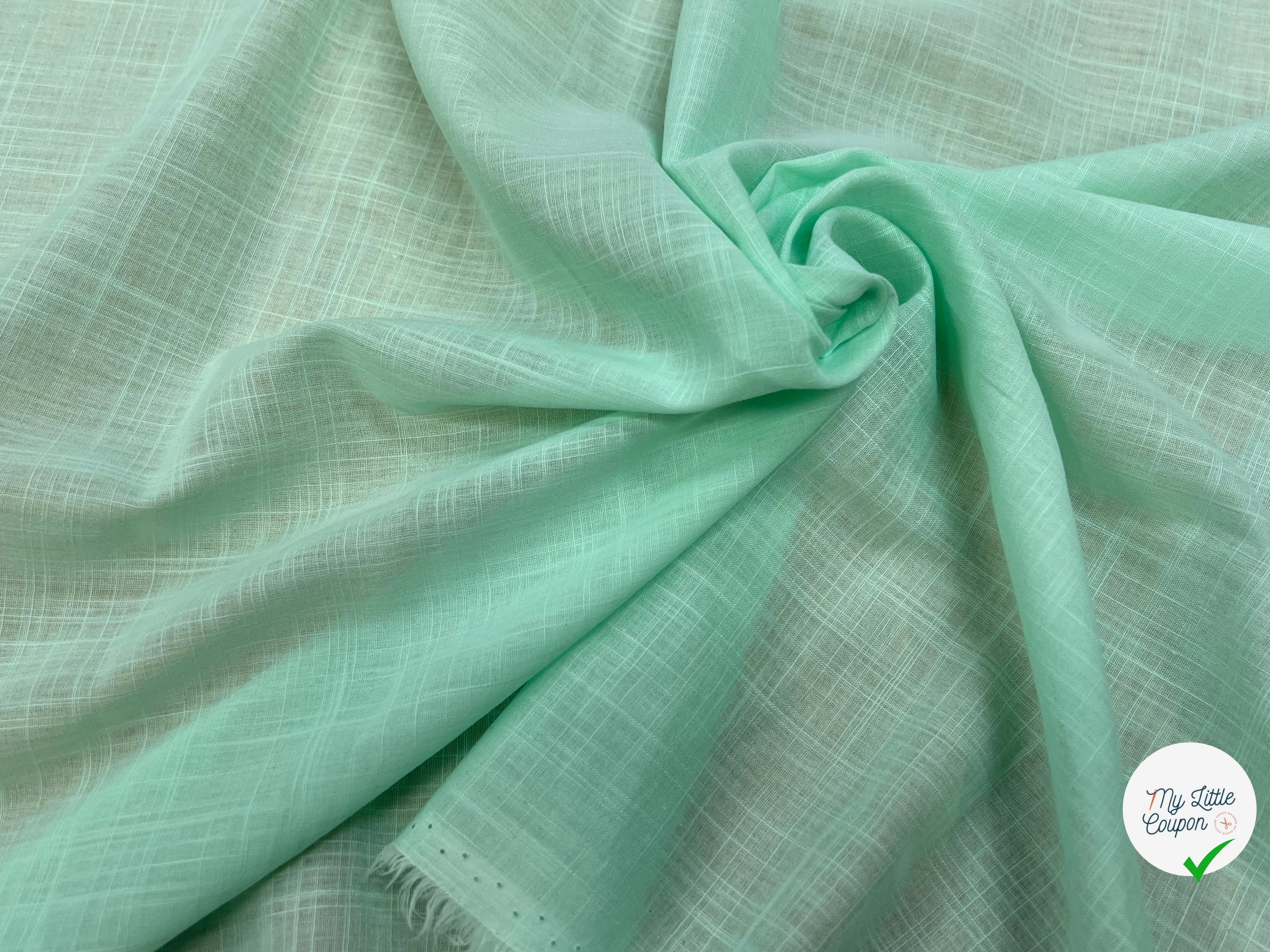 VOILE DE COTON QUADRILLÉ FLUIDE VERT MENTHE 146CM - My Little Coupon