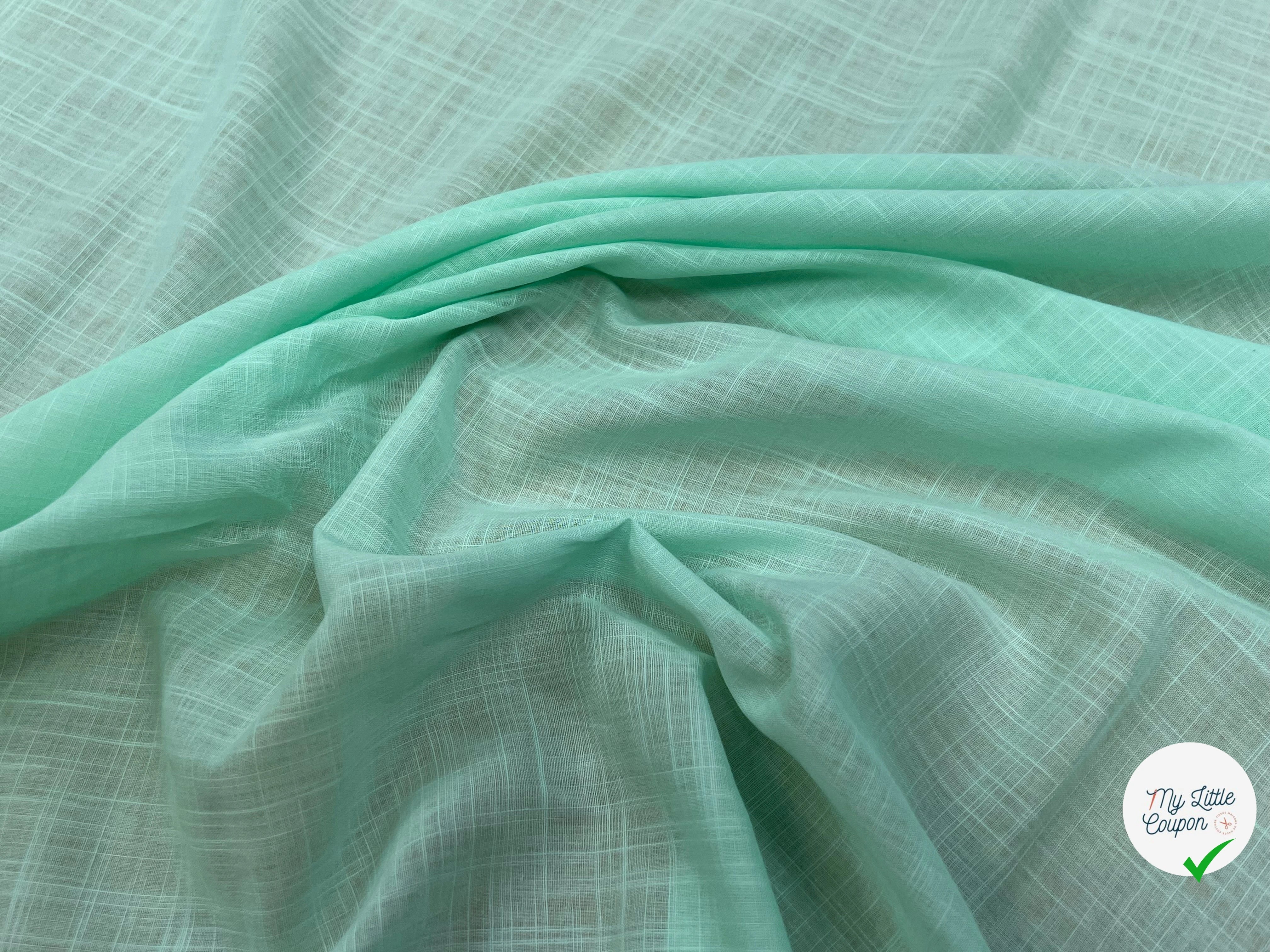 VOILE DE COTON QUADRILLÉ FLUIDE VERT MENTHE 146CM - My Little Coupon