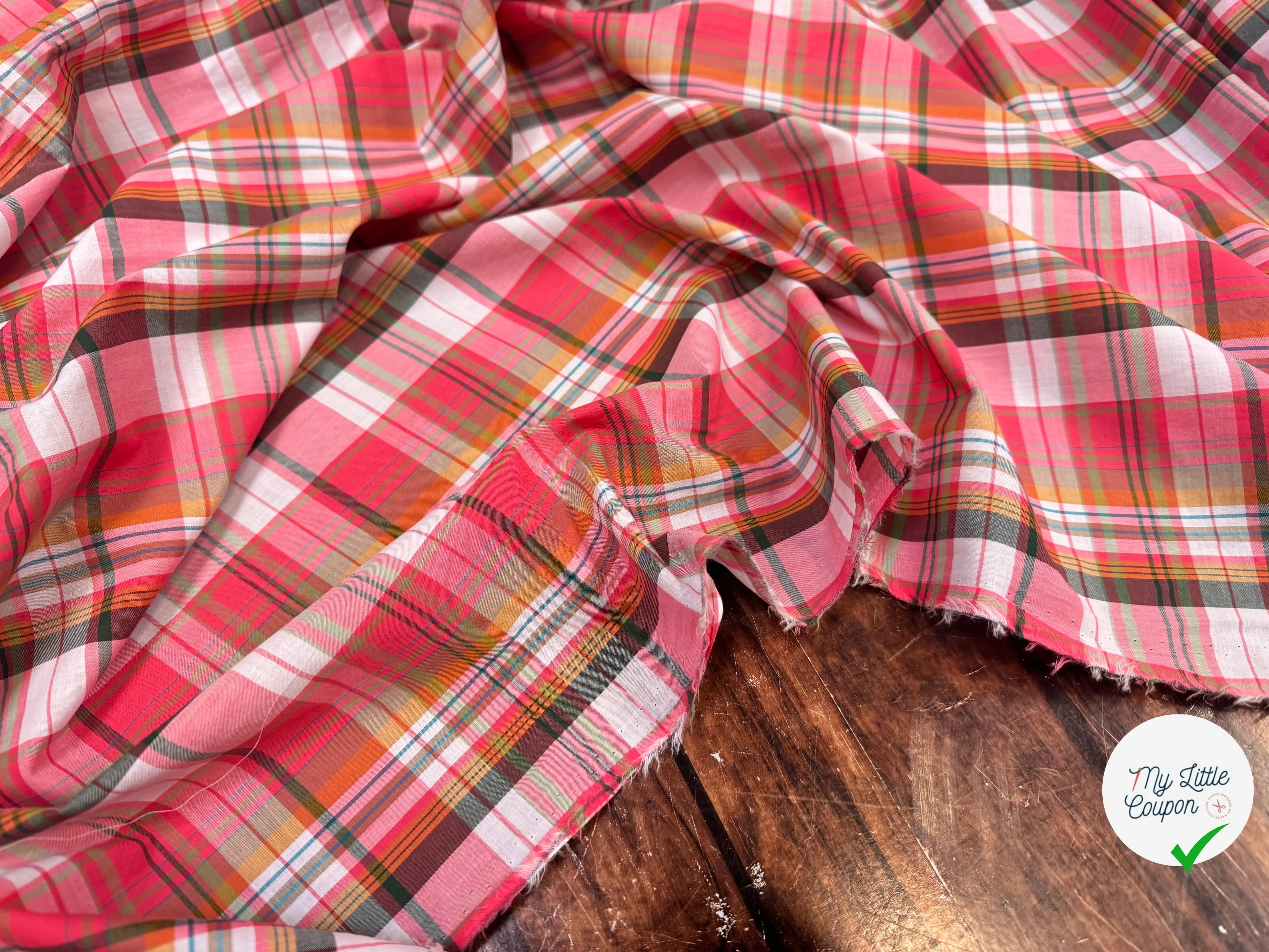 VOILE DE COTON TARTAN ROSE 13 - My Little Coupon