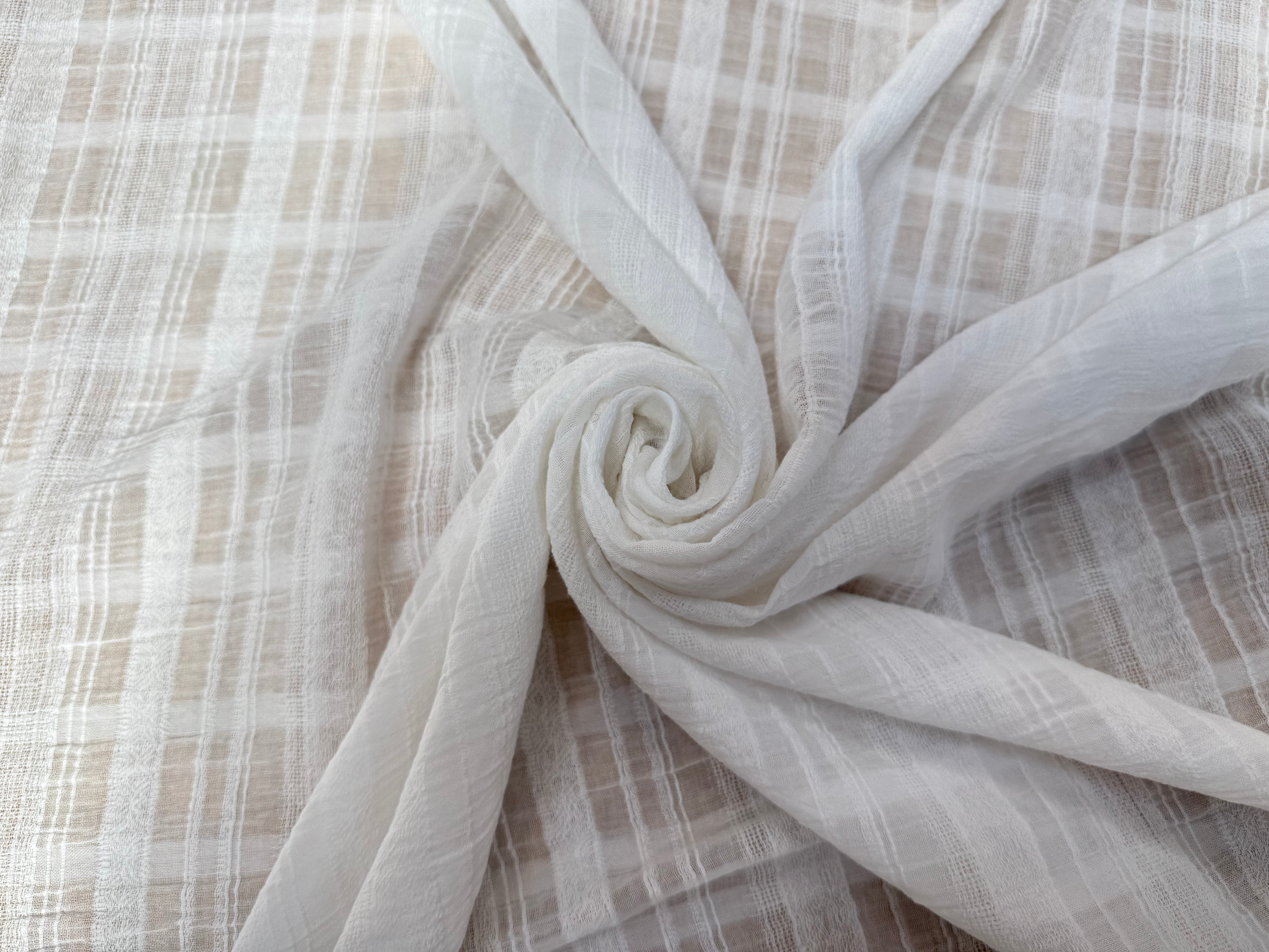 VOILE DE COTON UNI BLANC BRODÉ TONS SUR TONS - My Little Coupon