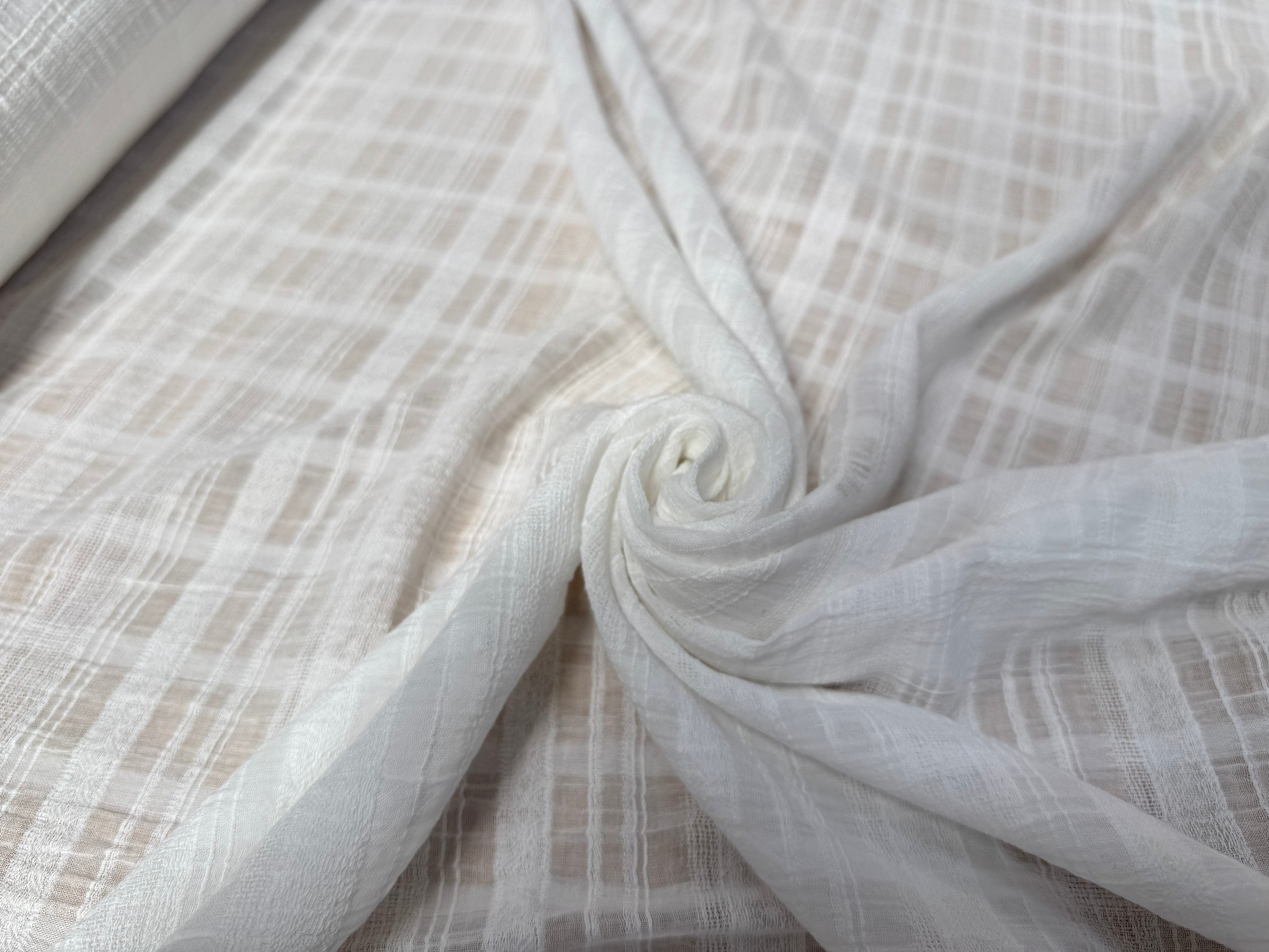 VOILE DE COTON UNI BLANC BRODÉ TONS SUR TONS - My Little Coupon