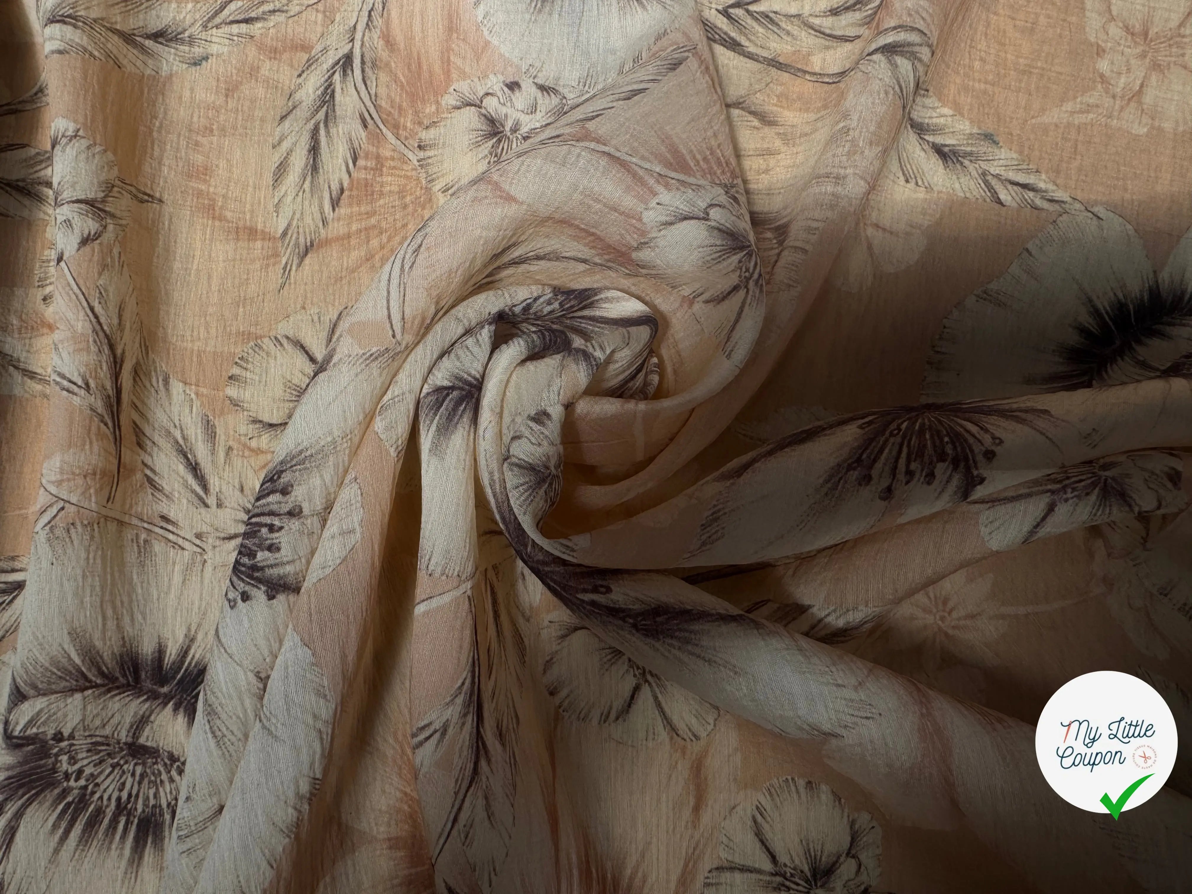 VOILE LYOCEL EFFET CRINKLE FOND ROSE MOTIFS FLEURS - My Little Coupon