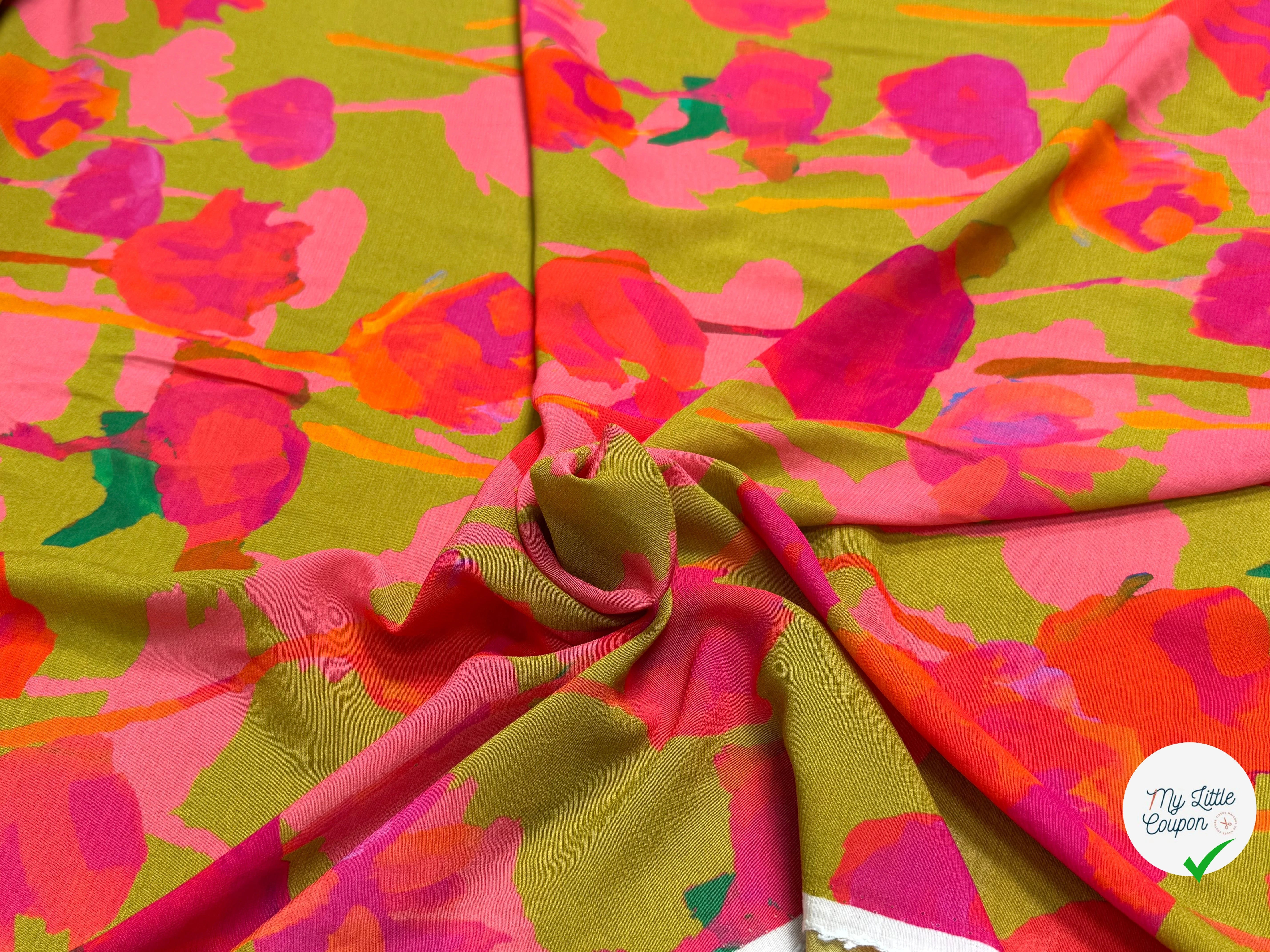 VOILE VISCOSE SOIE IMPRIMÉ FLORAL ROUGE SILK JOURDETE - My Little Coupon