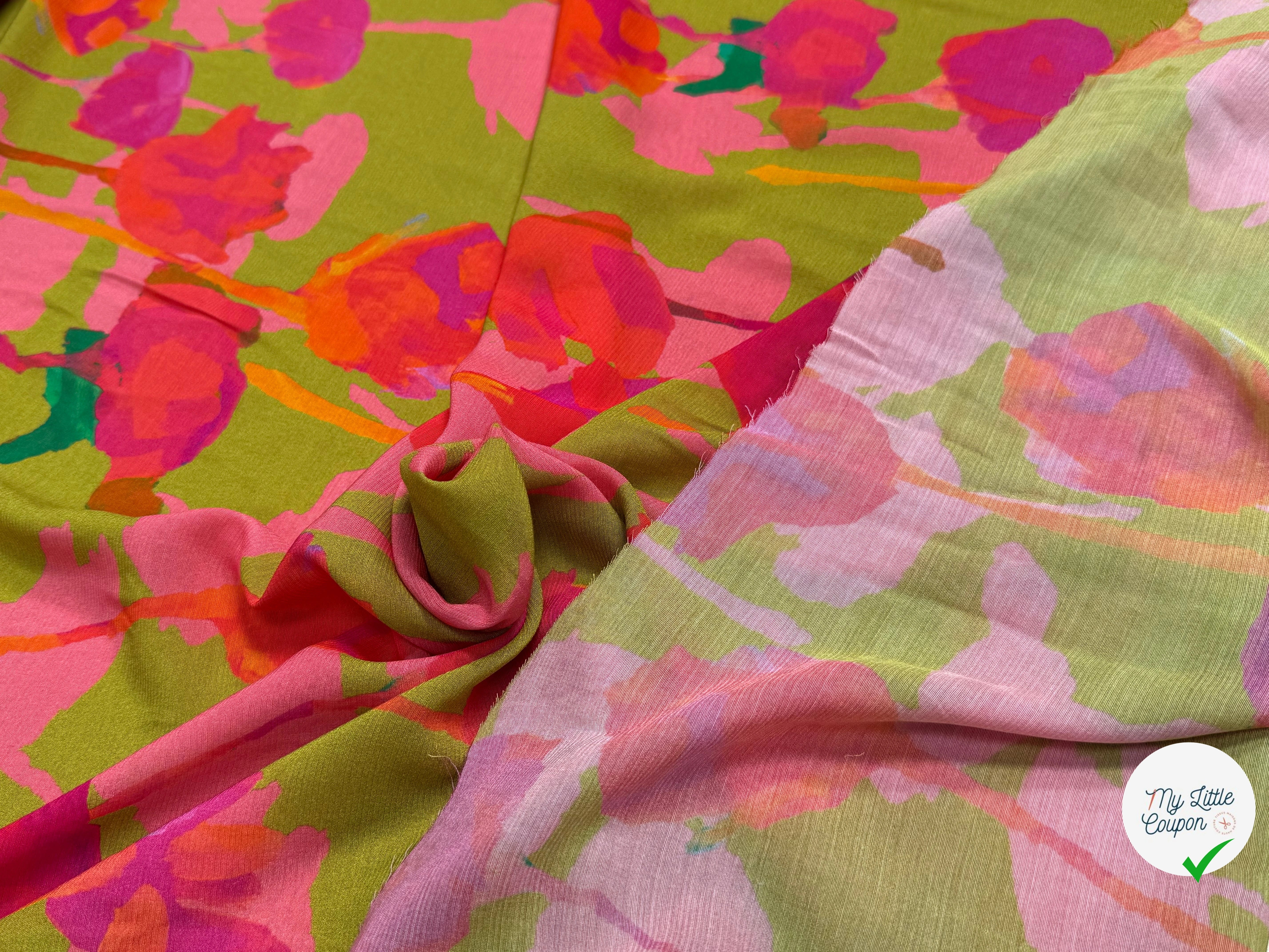 VOILE VISCOSE SOIE IMPRIMÉ FLORAL ROUGE SILK JOURDETE - My Little Coupon