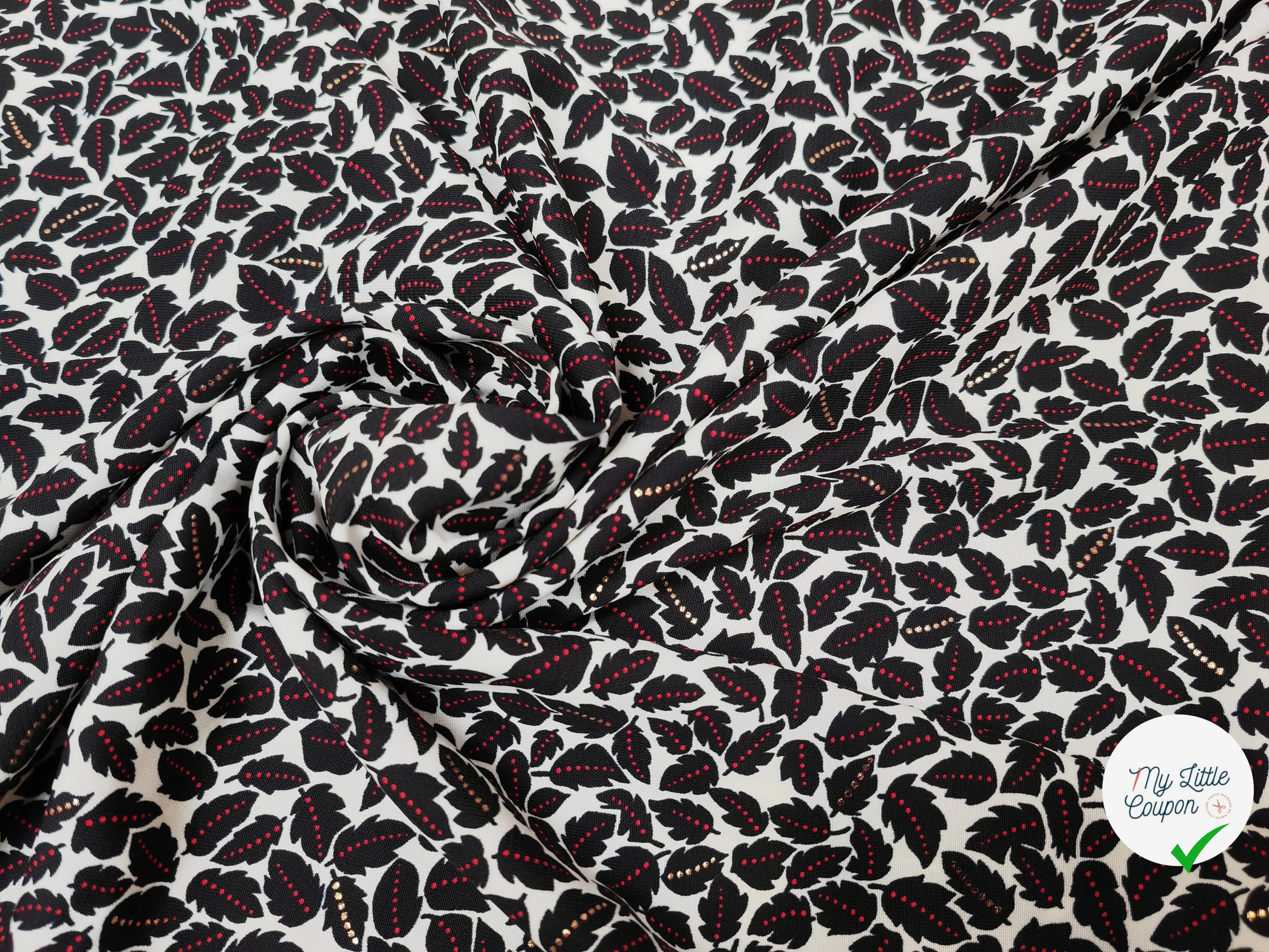 WOOLPEACH FEUILLES NOIR POINT ROUGE ET DORÉ FOND BLANC - My Little Coupon