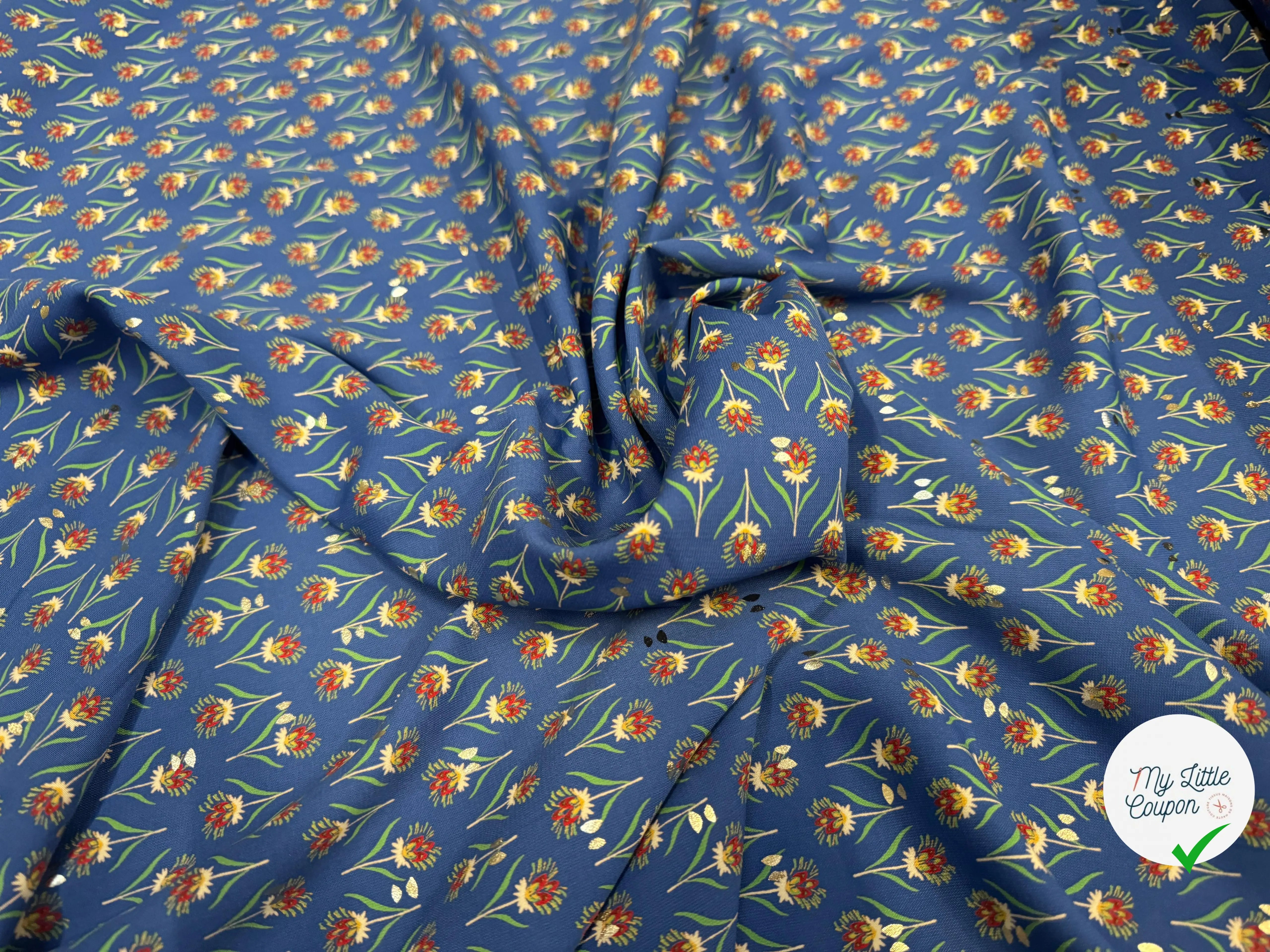 WOOLPEACH FLEURS AVEC MOTIF OR FOND BLEU - My Little Coupon