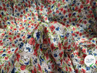 YORYU SATIN STRIPE IMPRIMÉ FLEURS FOND BLANC FINES RAYURES LUREX DORÉ MLC INTERN