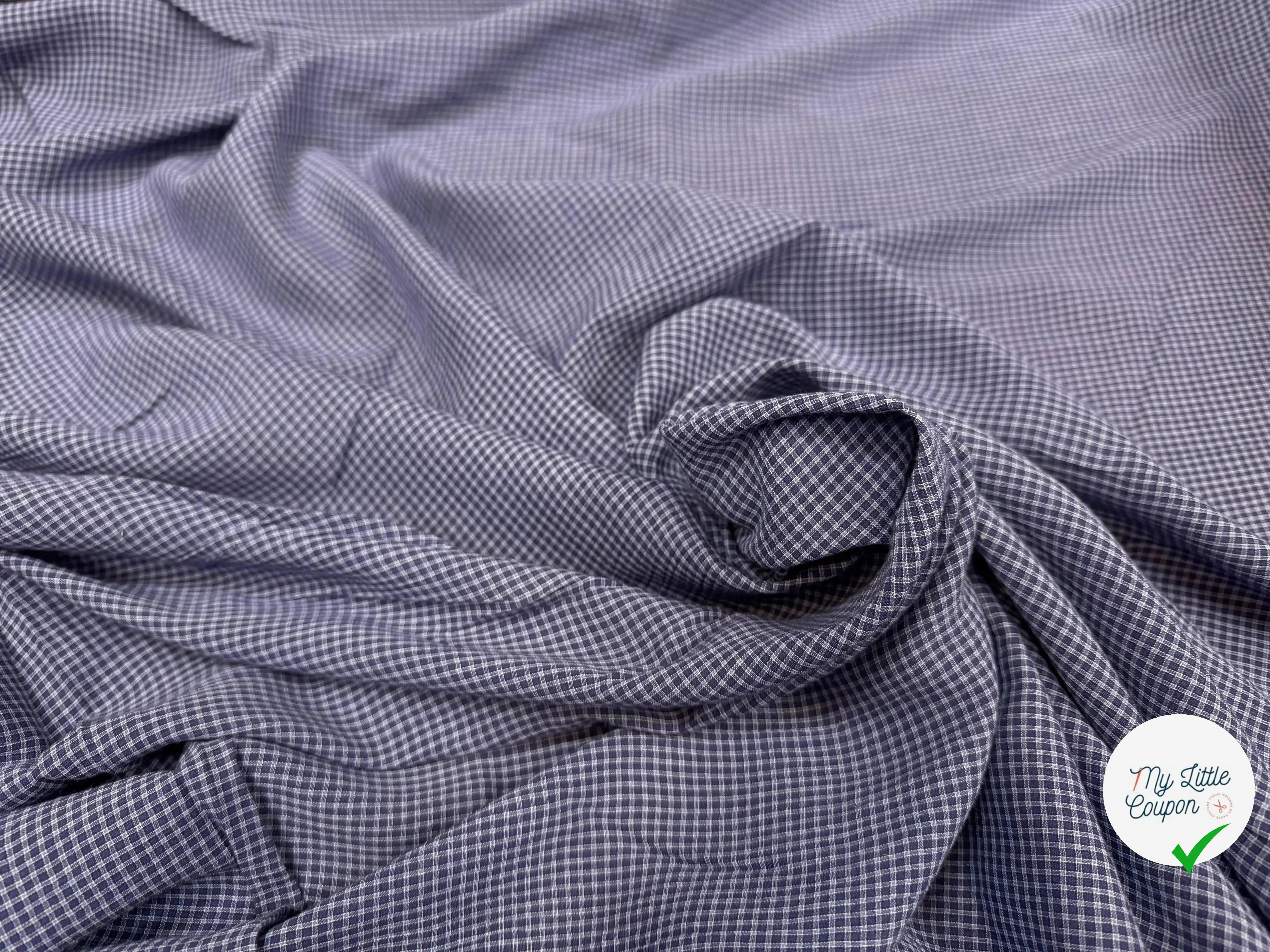 COTON LEGER LEGERMENT GAUFFRE PETIT CARREAUX BLEU - My Little Coupon