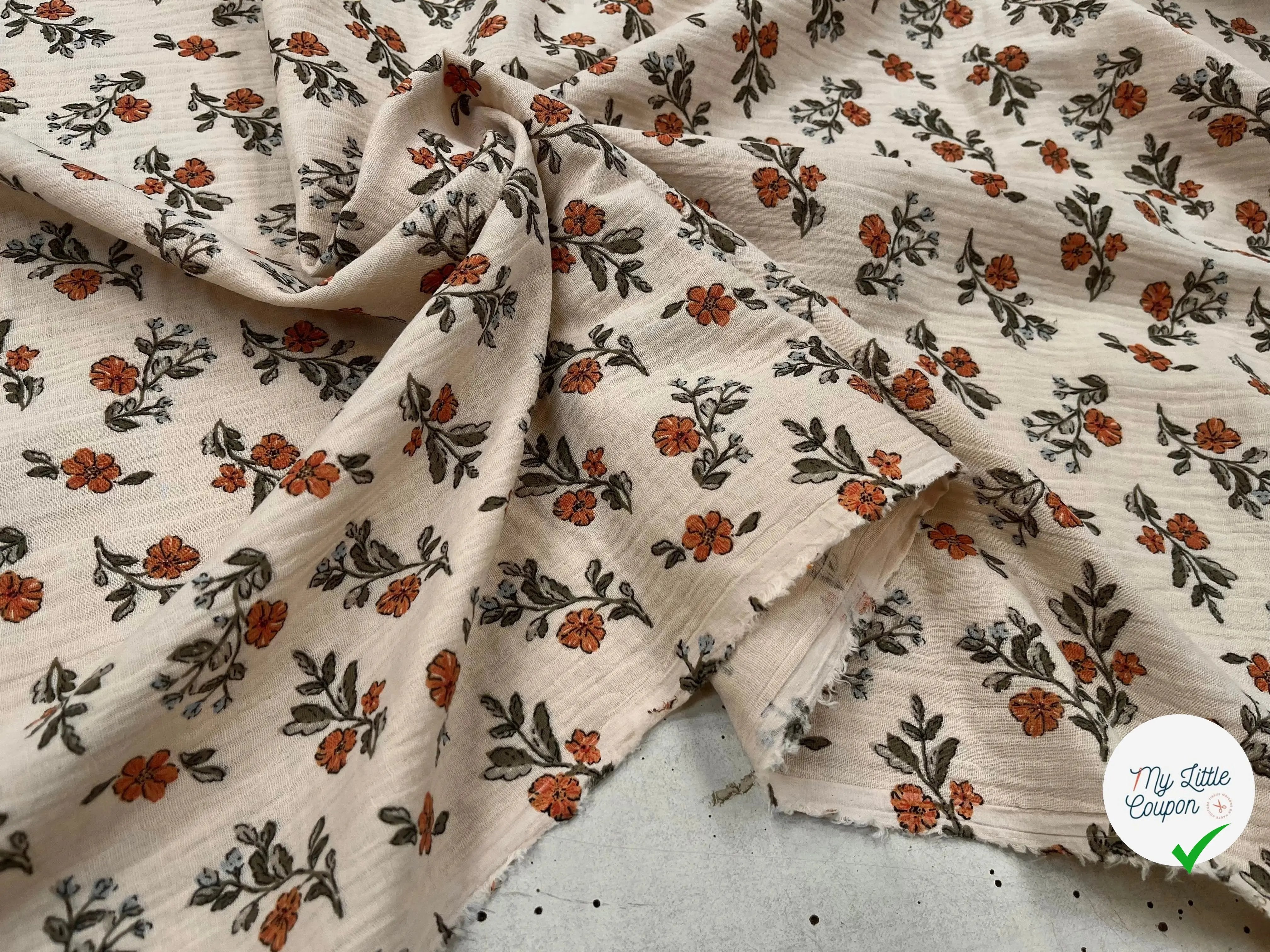 DOUBLE GAZE COTON GAUFRÉE LINA LATTE ET VERT - My Little Coupon