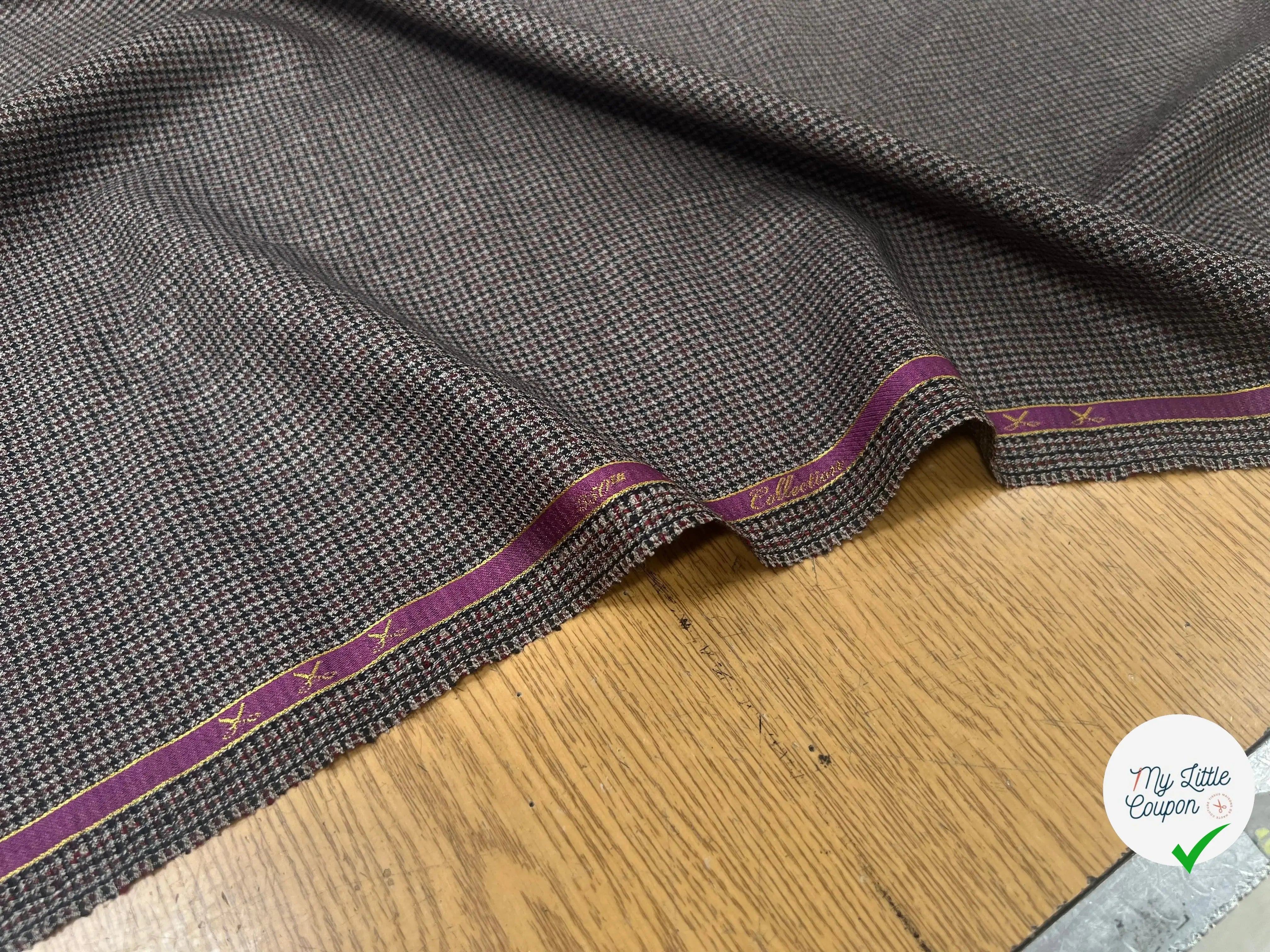 DRAPERIE PIED DE POULE 100% LAINE GRIS ROUGE NOIR AVEC LISIÈRE PARLANTE - My Little Coupon