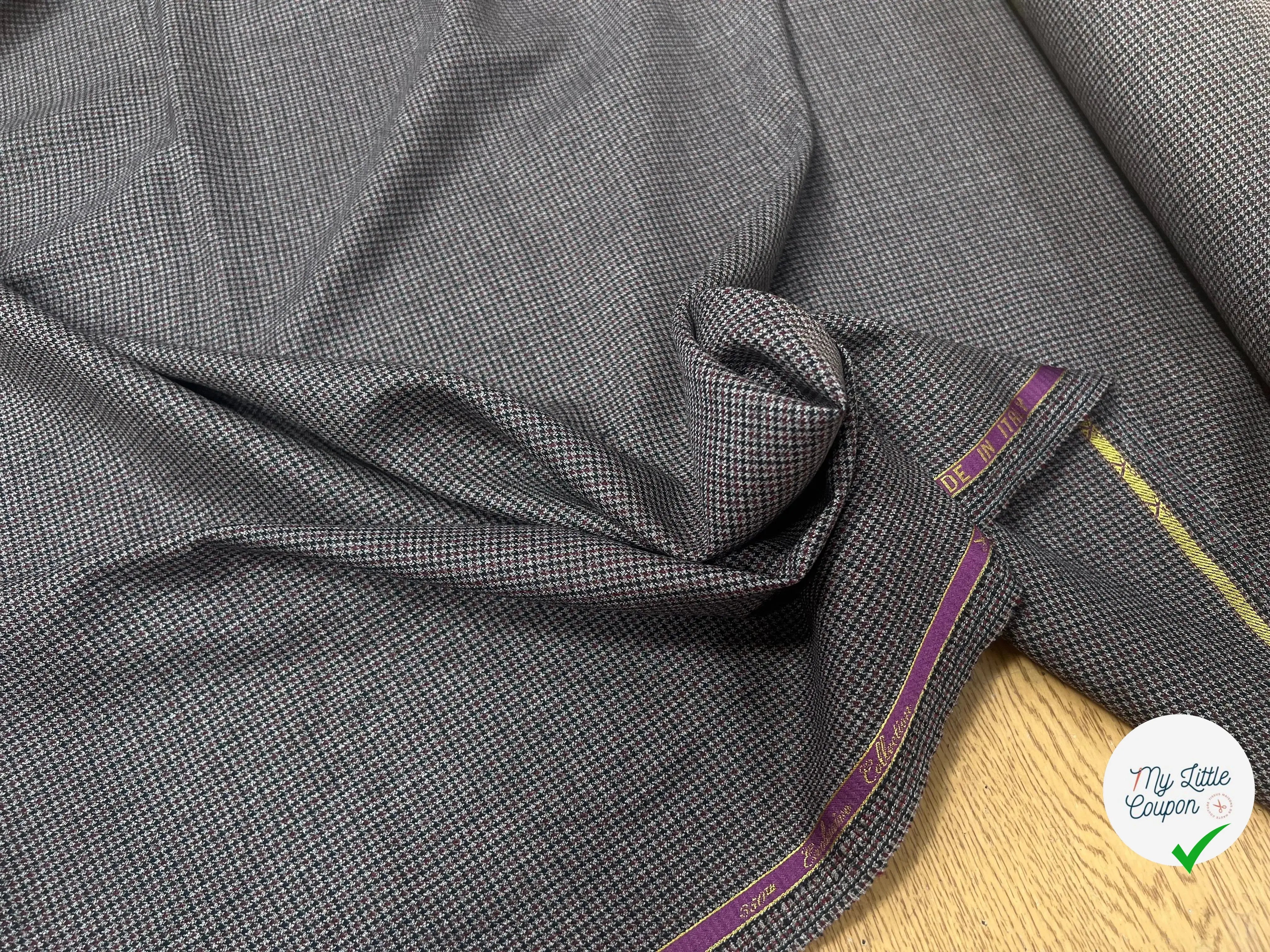 DRAPERIE PIED DE POULE 100% LAINE GRIS ROUGE NOIR AVEC LISIÈRE PARLANTE - My Little Coupon