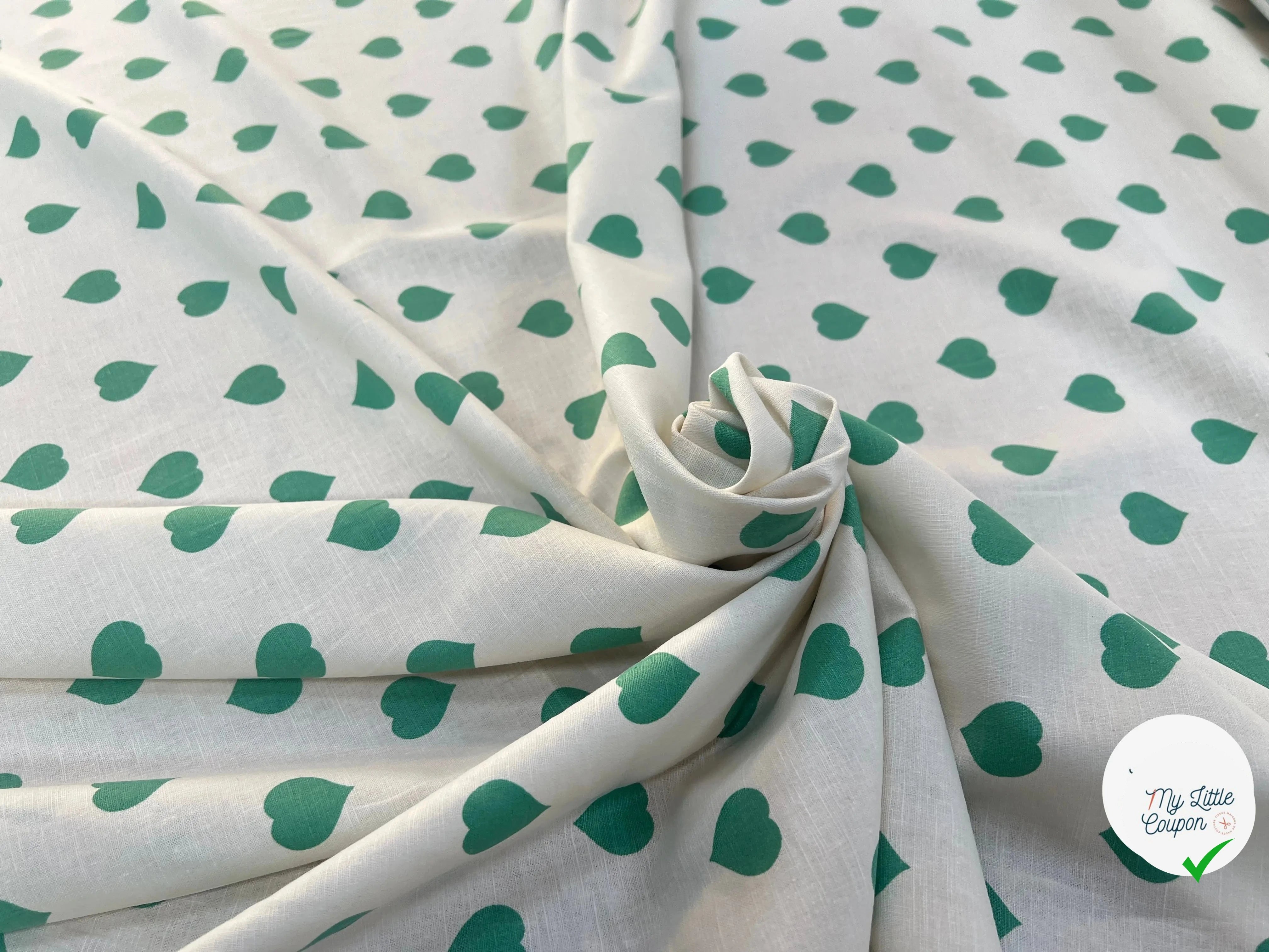 LIN COTON CRÈME COEUR VERT - My Little Coupon