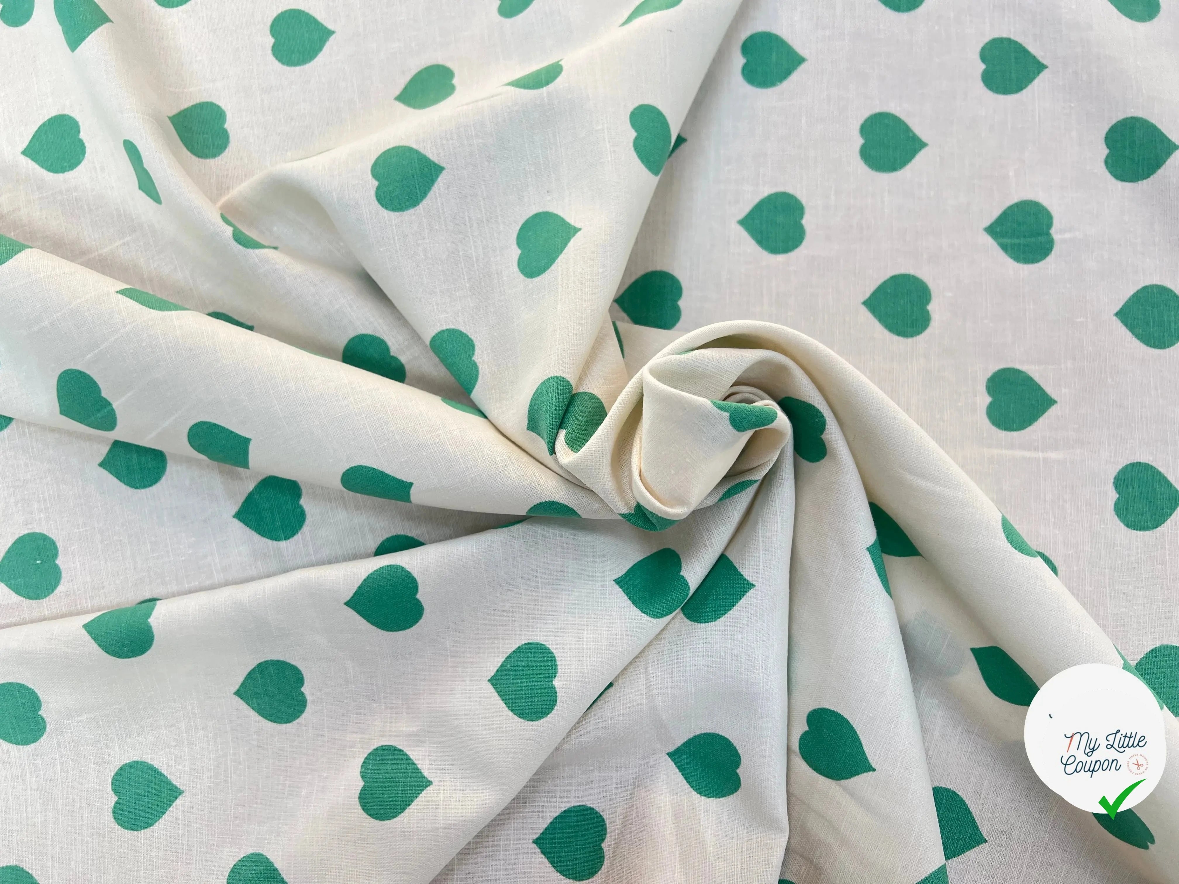 LIN COTON CRÈME COEUR VERT - My Little Coupon