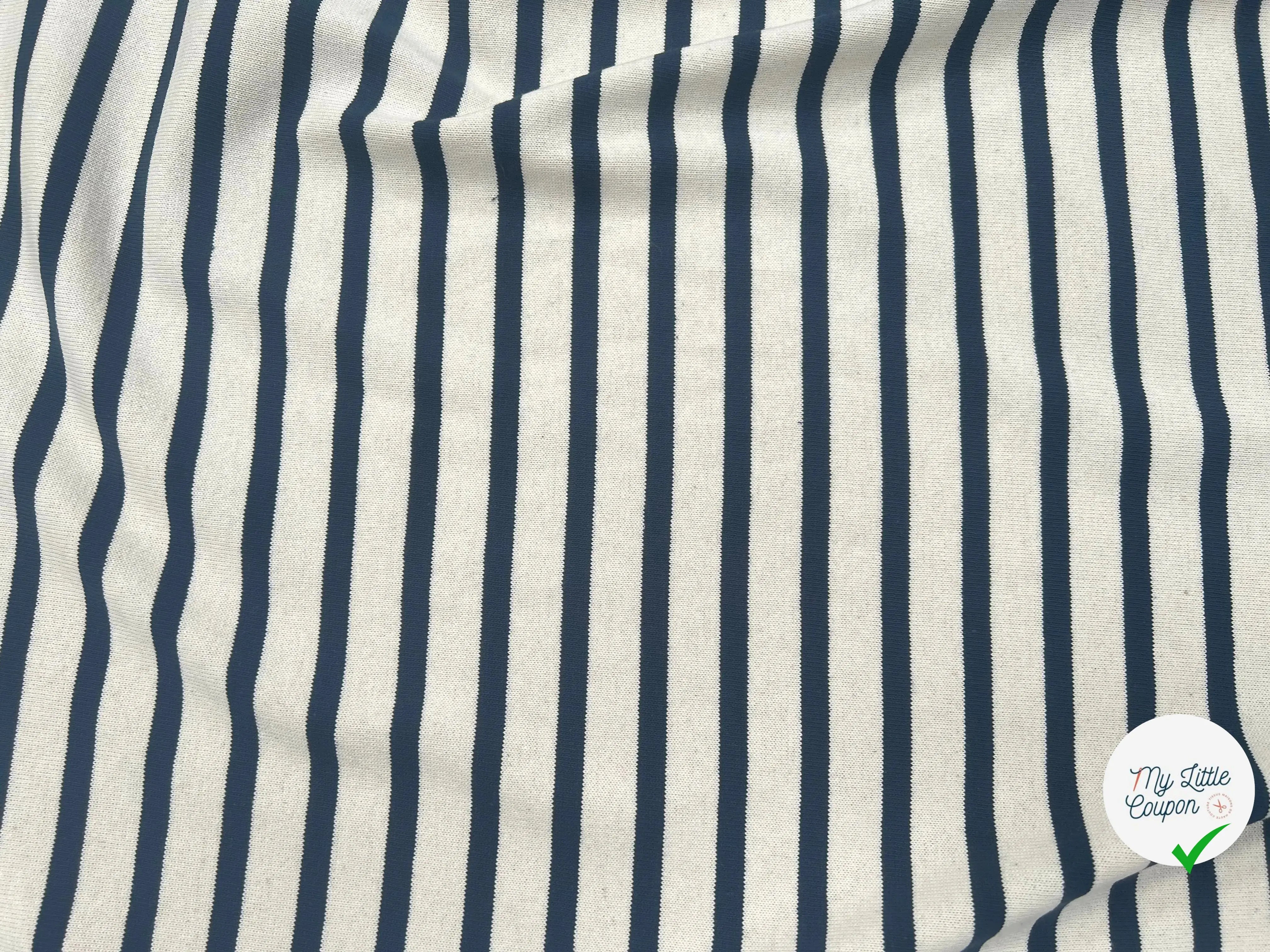 MAILLE LOURD COTON RAYURES REGULIERES BLEU FOND CREME - My Little Coupon