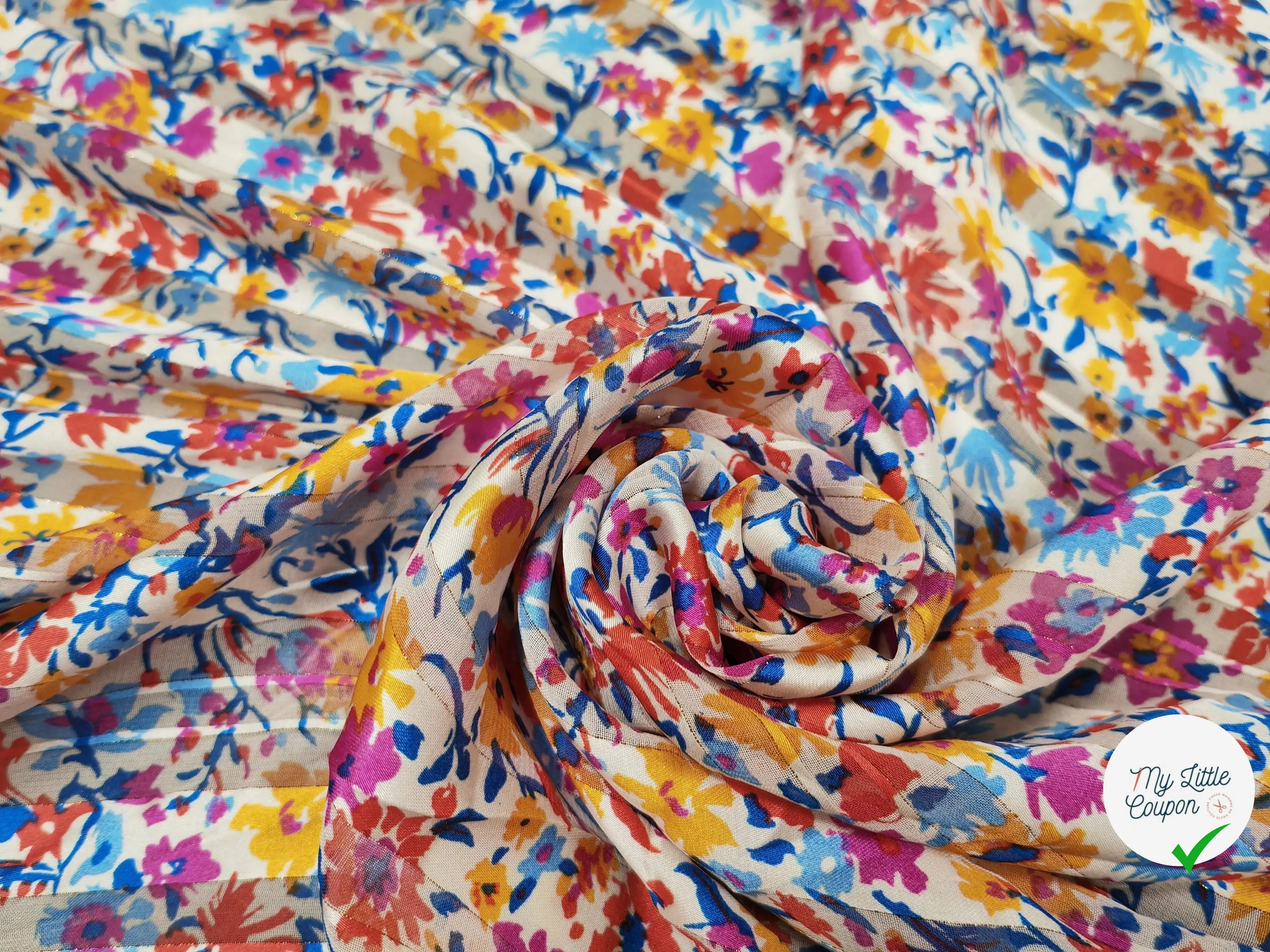 MOUSSELINE FLORAISON MULTICOLORE FOND BLANC - My Little Coupon