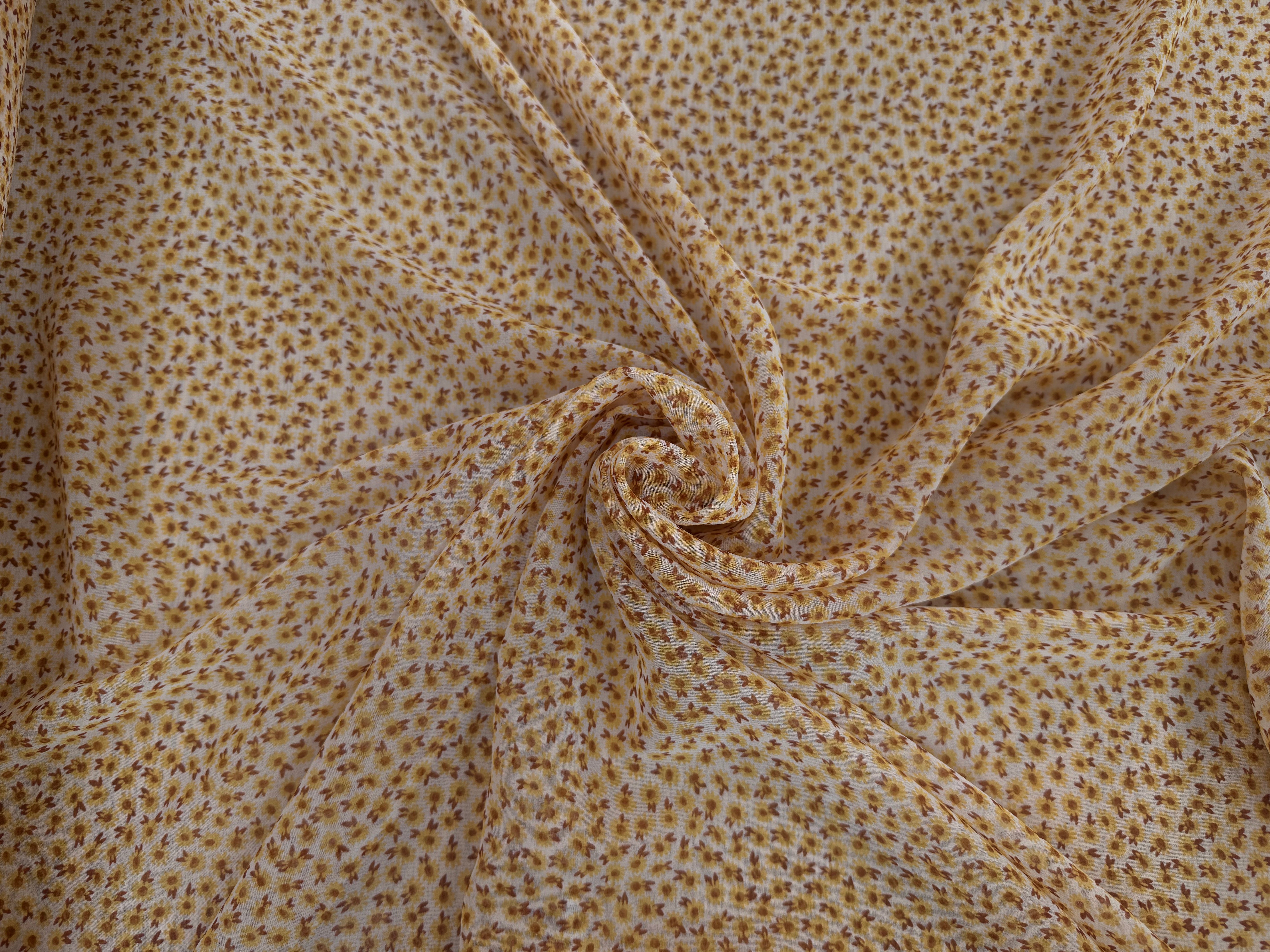 MOUSSELINE FOND JAUNE MOTIFS PETITS TOURNESSOL - My Little Coupon