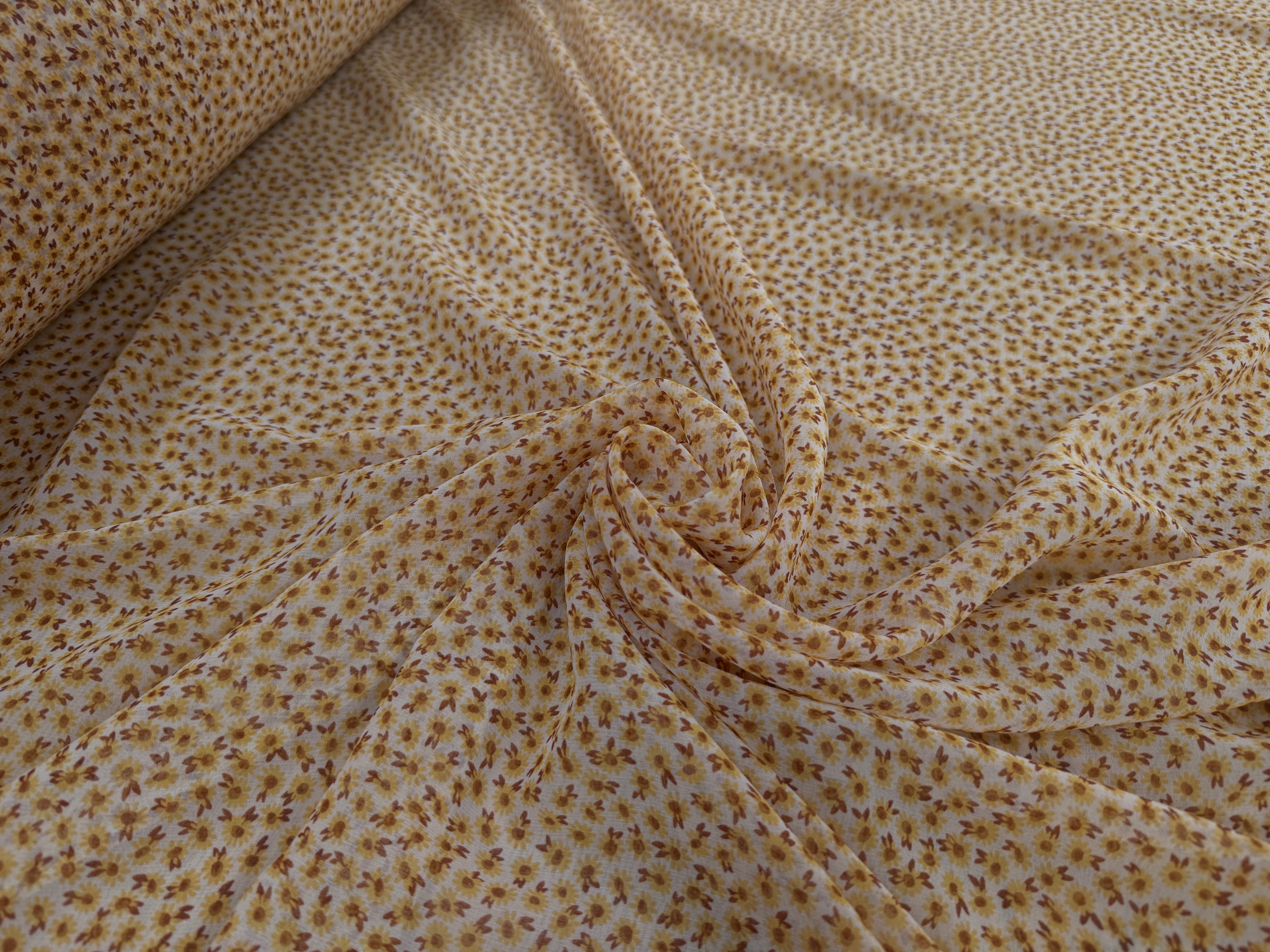 MOUSSELINE FOND JAUNE MOTIFS PETITS TOURNESSOL - My Little Coupon