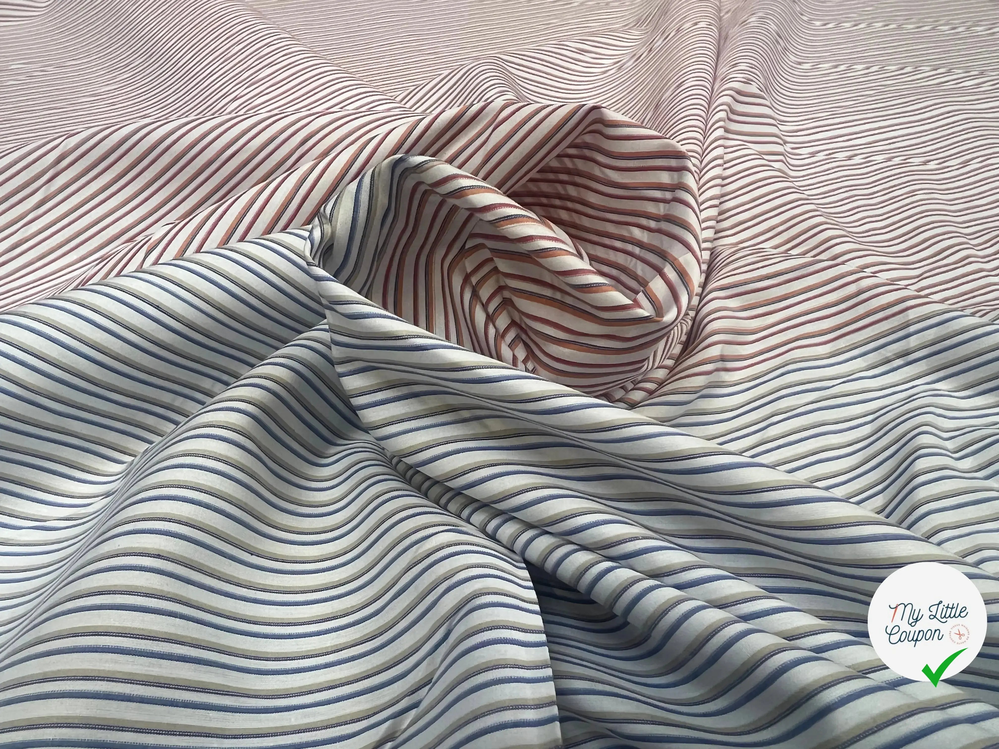 POPELINE DE COTON BICOLORE GRANDES RAYURES BLEUES ET ROUGE - My Little Coupon