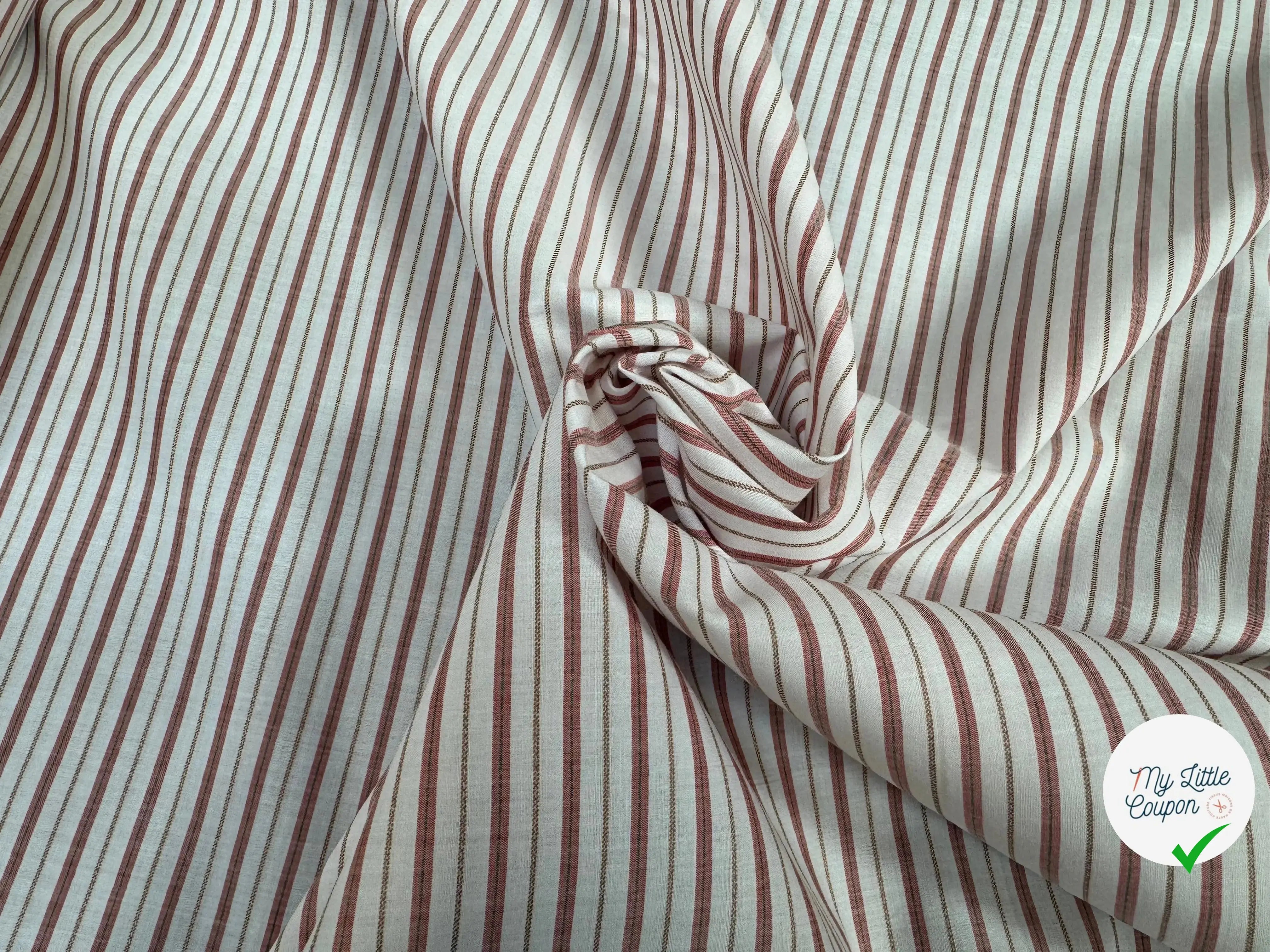 POPELINE DE COTON RAYURES VERTICALES BLANCHES, ROUGE ET MARRON - My Little Coupon