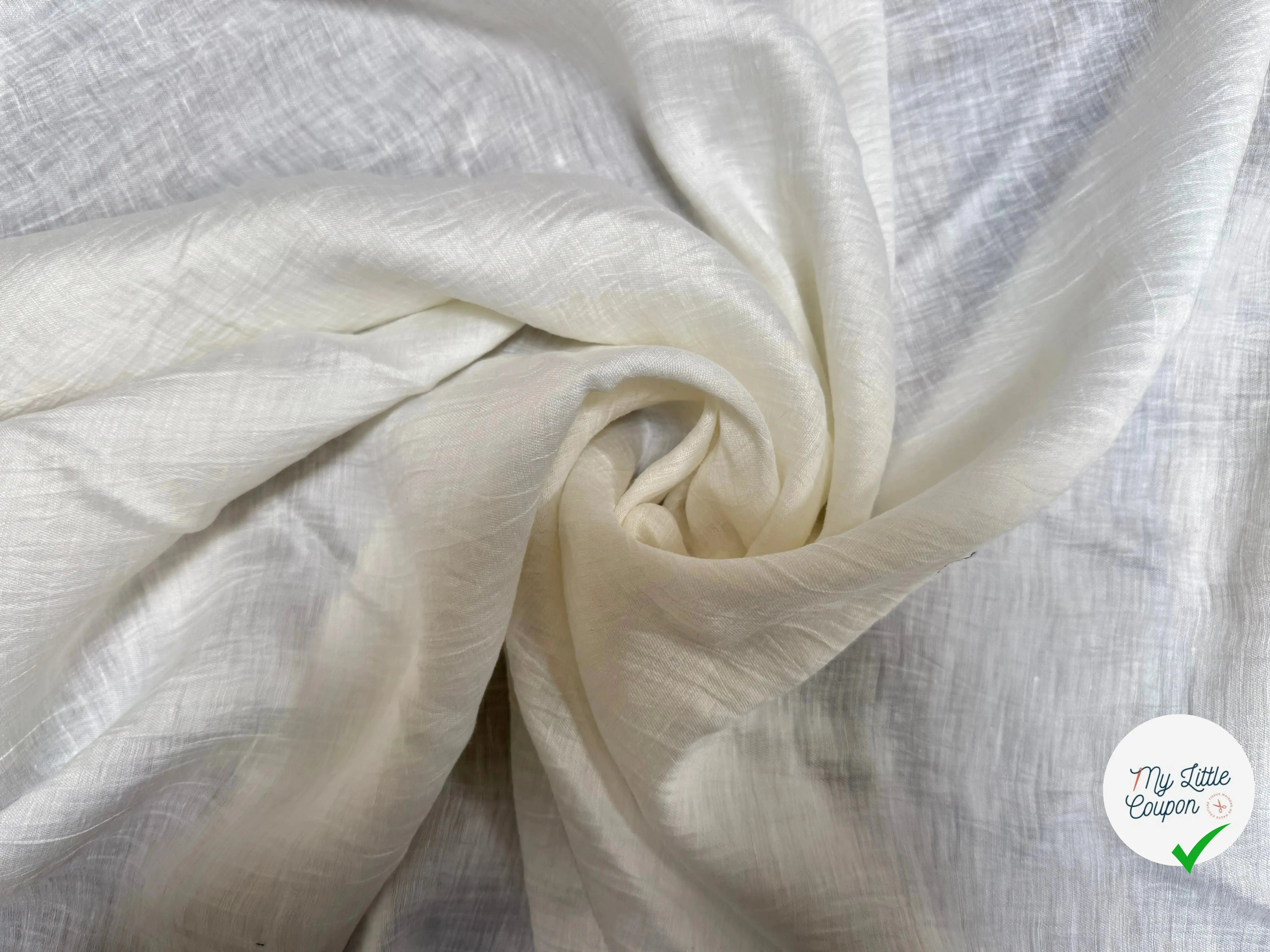 TOILE LIN COTON ÉMÉRISÉ BLANC UNI EFFET FROISSÉ - My Little Coupon