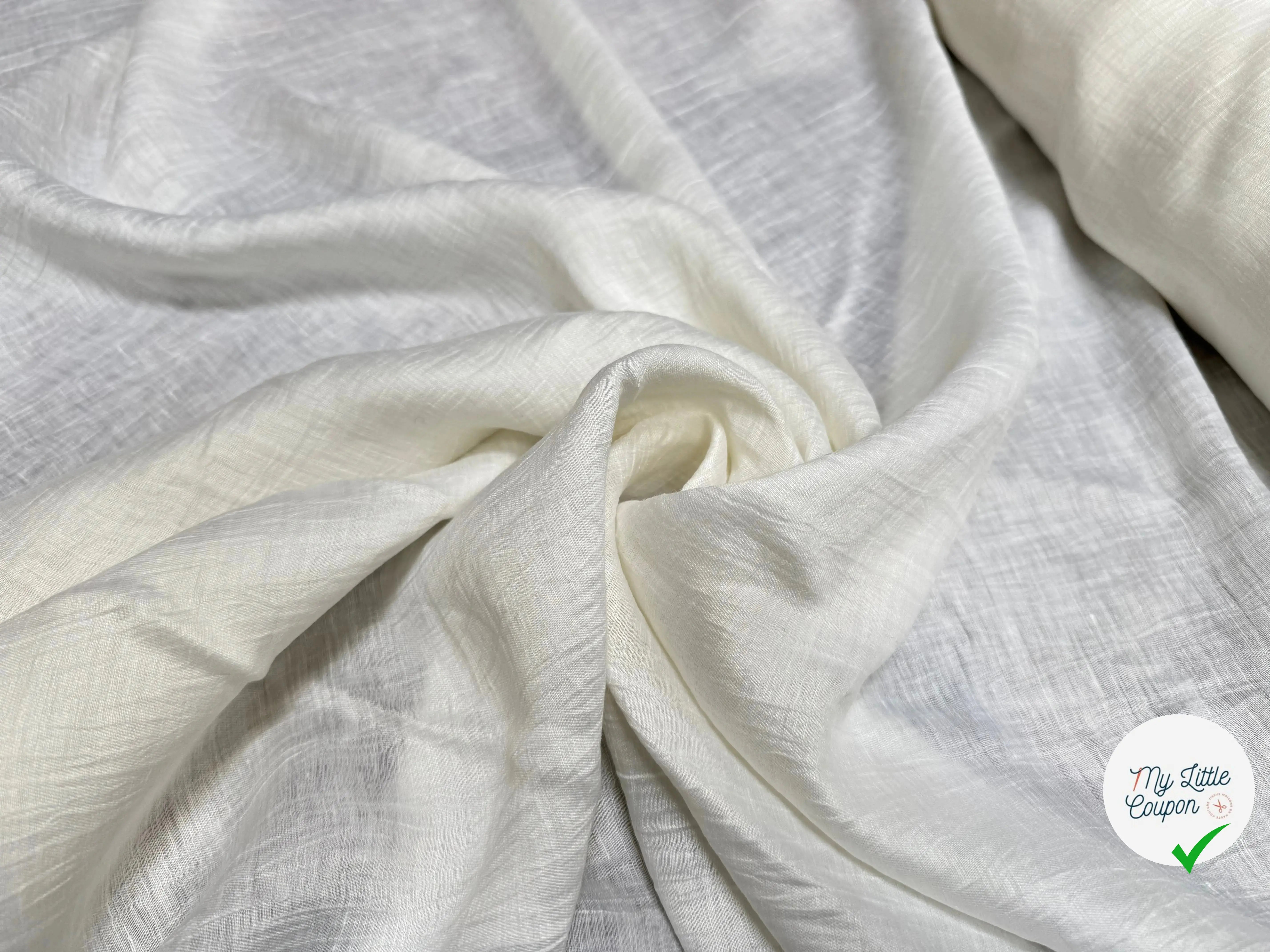 TOILE LIN COTON ÉMÉRISÉ BLANC UNI EFFET FROISSÉ - My Little Coupon